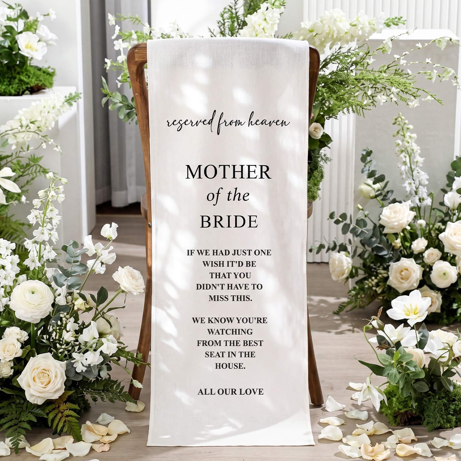 HunnmingRe Bride Mother Wedding Memorial Reserved Chair Sign Banner in Loving Memory of Parents Celebrating from Heaven Wedding 