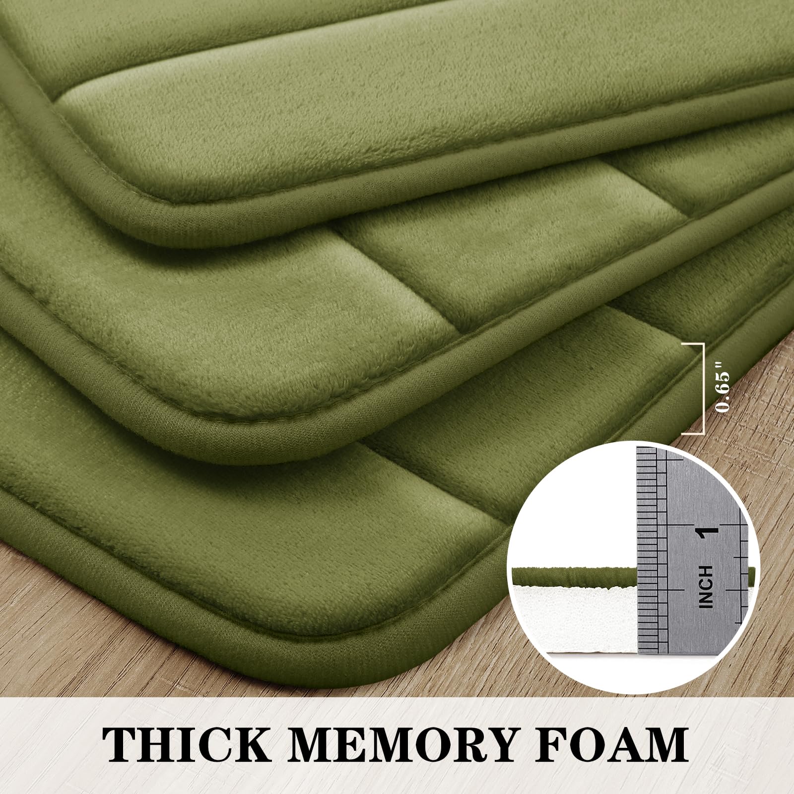 Bysure Sage Green Memory Foam Bathroom Rug Set 3 Piece, Non Slip Extra Soft Absorbent Bath Mats, Machine Washable & Dry Toilet M
