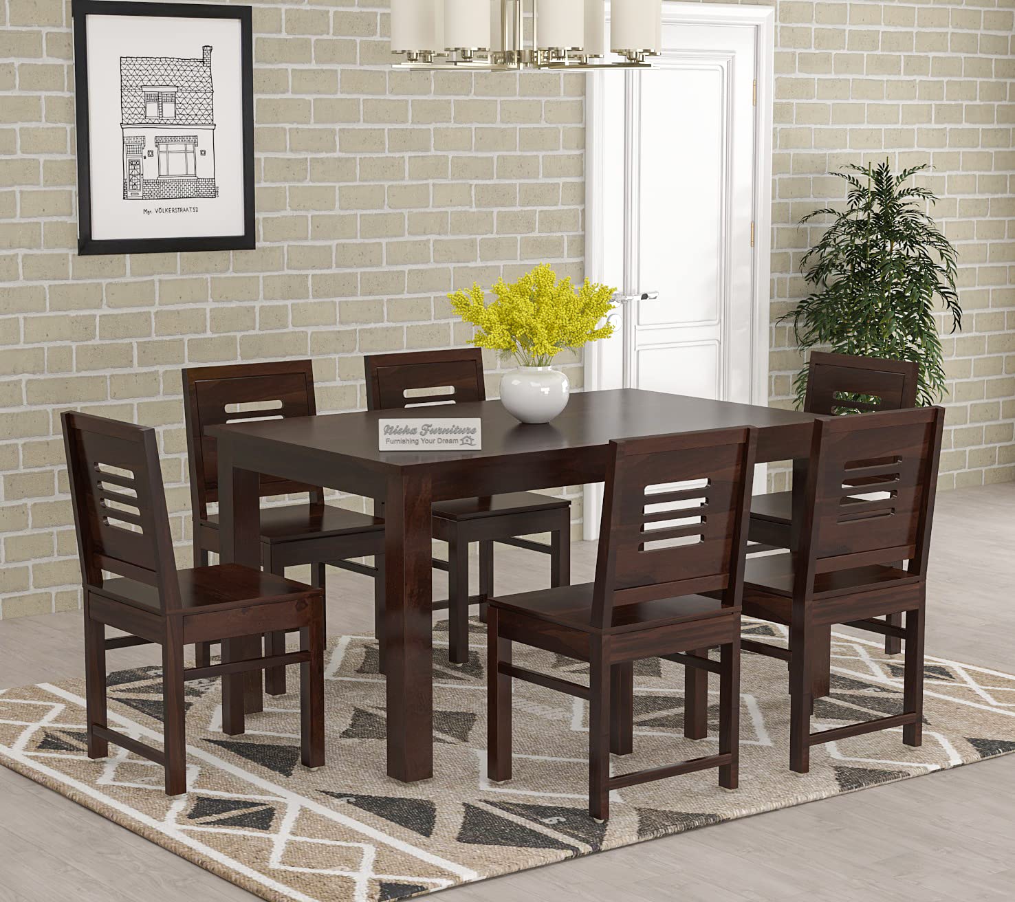 Nisha Furniture Wooden Dining Set 6 Seater With Chairs | Solid Sheesham Wood 6 Seater Dining Table For Home And Dining Room Sets