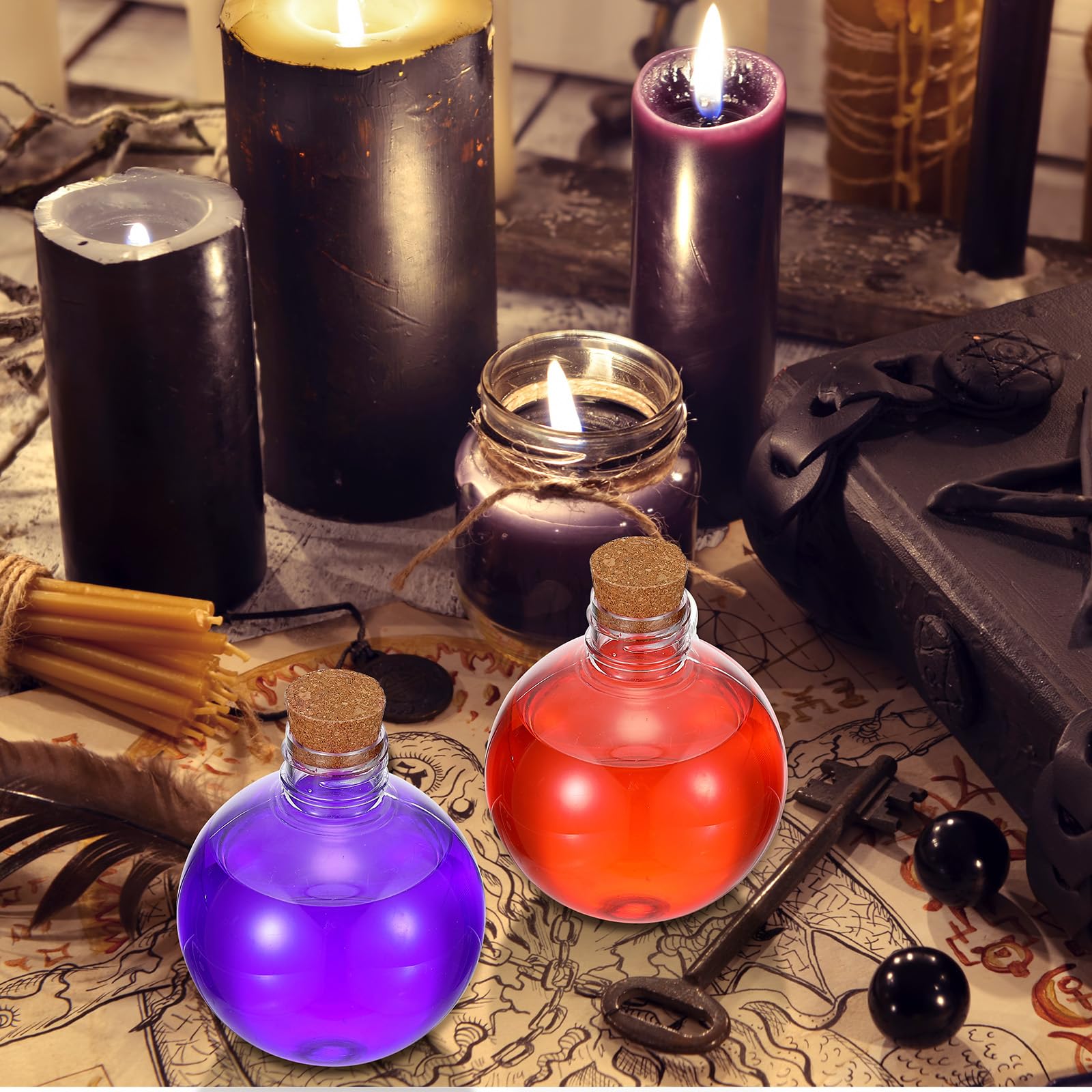 Layhit 24 Pcs Spherical Plastic Potion Bottles Ball Shape Round Bottles 3.4 oz Sand Art Jar with 5 Funnels Decorative container