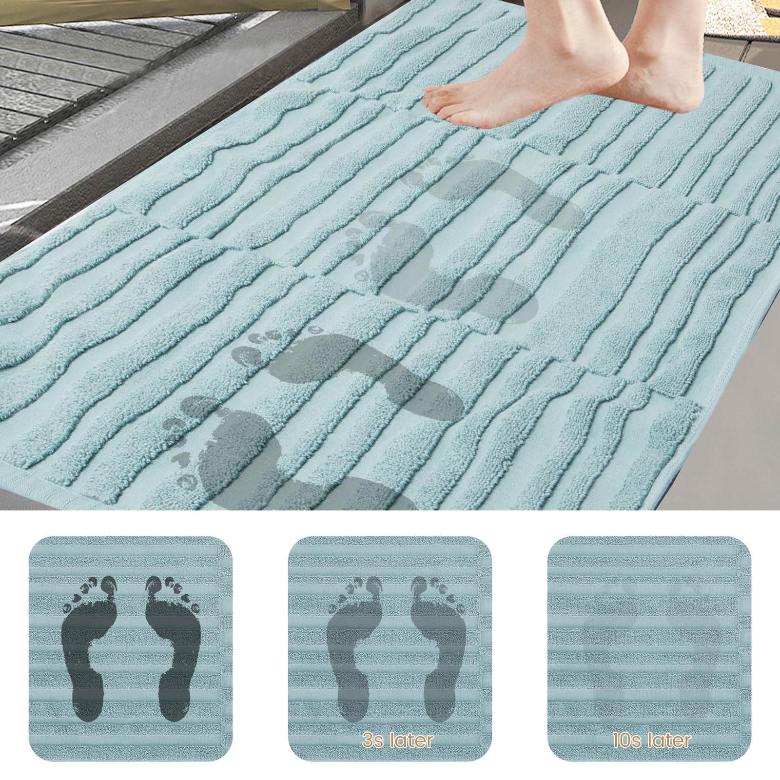 Semaxe Bath Mat For Bathroom 2-Pack, 100% Cotton Non-Slip Mats [Not A Bathroom Rug], Super Absorbent And Soft Floor Towels, Mach