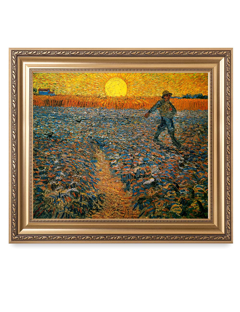 Decorarts - The Sower - Vincent Van Gogh. Giclee Print On Canvas With Matching Golden-Relief Framed Wall Art. Picture Size: 24X2