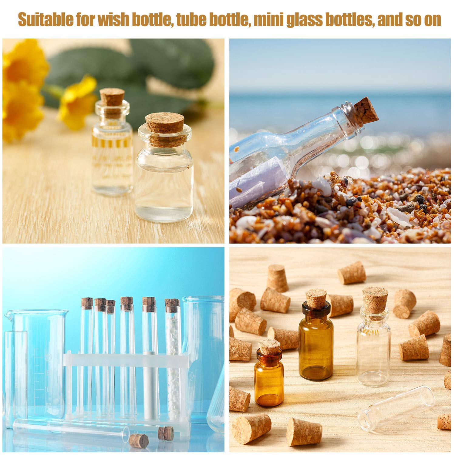 350 Pieces Small Cork Plugs Mini Glass Bottles Cork Tops Mini Cork Stoppers Tapered Cork Bottle Plugs For Diy Craft Projects (0.