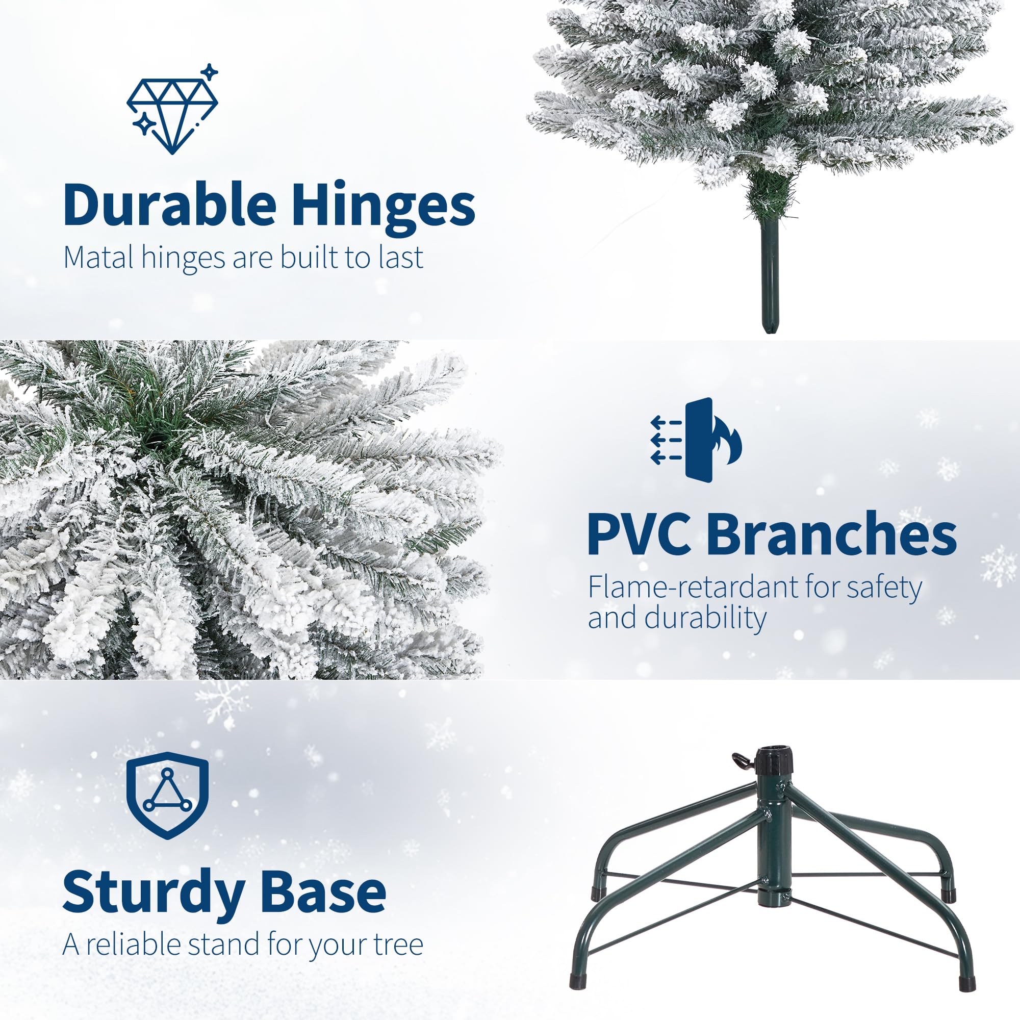 7.5Ft Pre-Lit Snow Flocked Pencil Christmas Tree, Fir Hinged Slim Skinny Corner Xmas Tree with 155 Incandescent Warm White Light