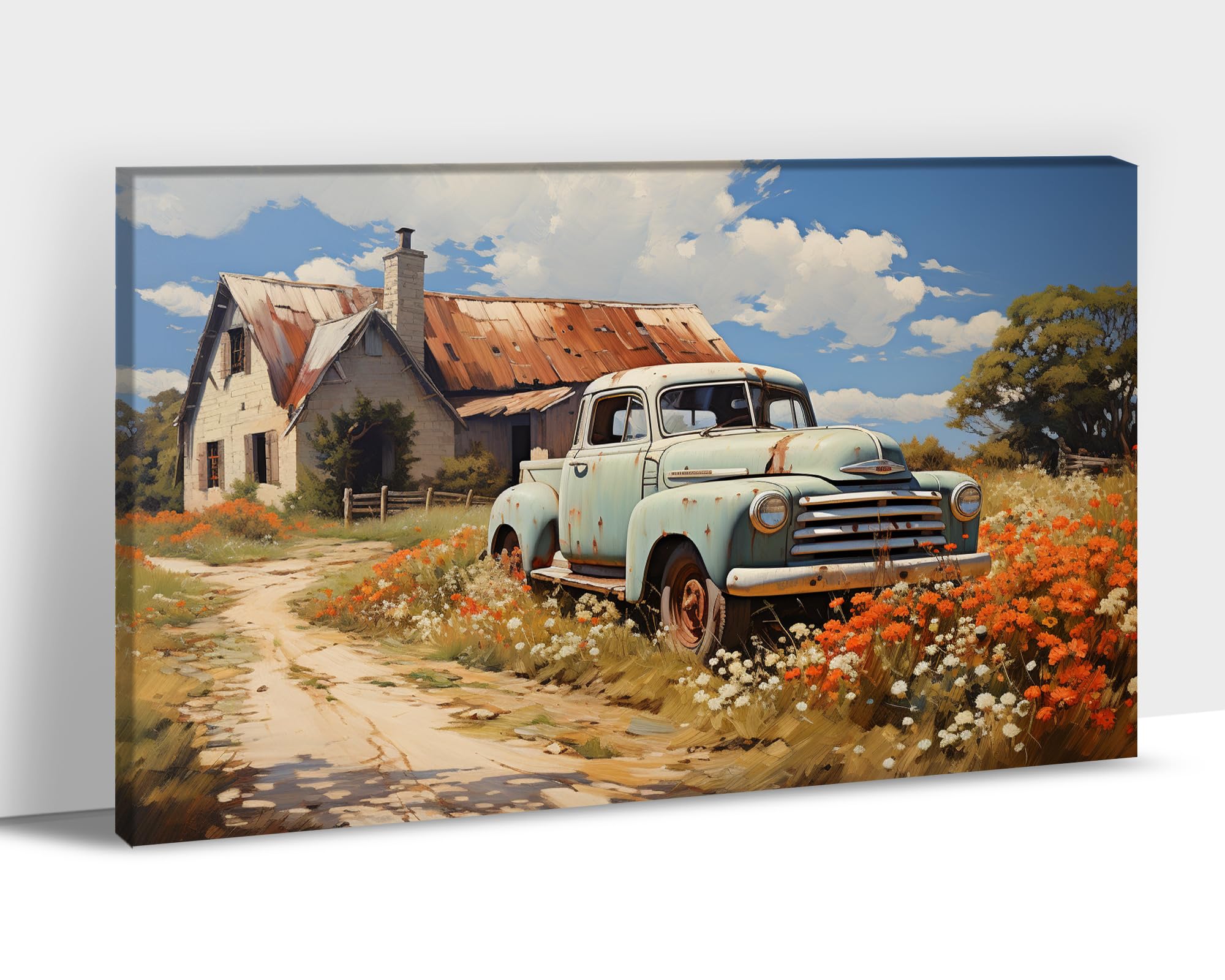 Farmhouse Truck Wall Art, Old Truck Wall Art, Rustic Farmhouse Barn Canvas Wall Art, Vintage Truck Canvas Wall Art, Old Truck Ba