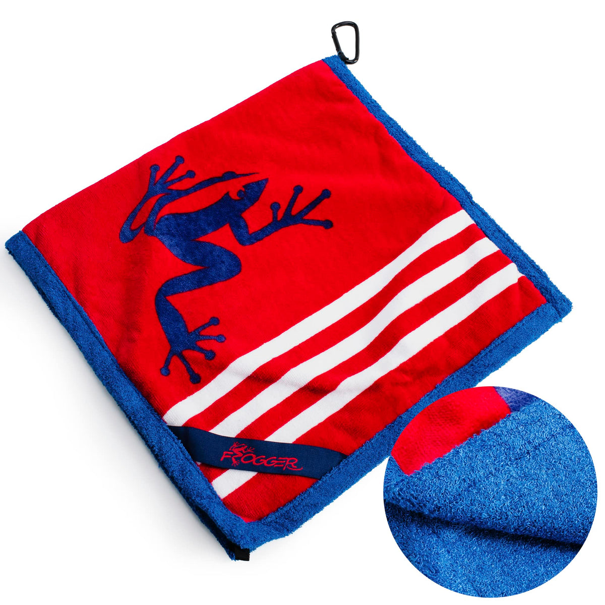 Frogger Amphibian 2-In-1 Golf Towel With Wet And Dry Technology, Red/White/Blue, Premium Golf Bag Accessory For Men And Women Wi