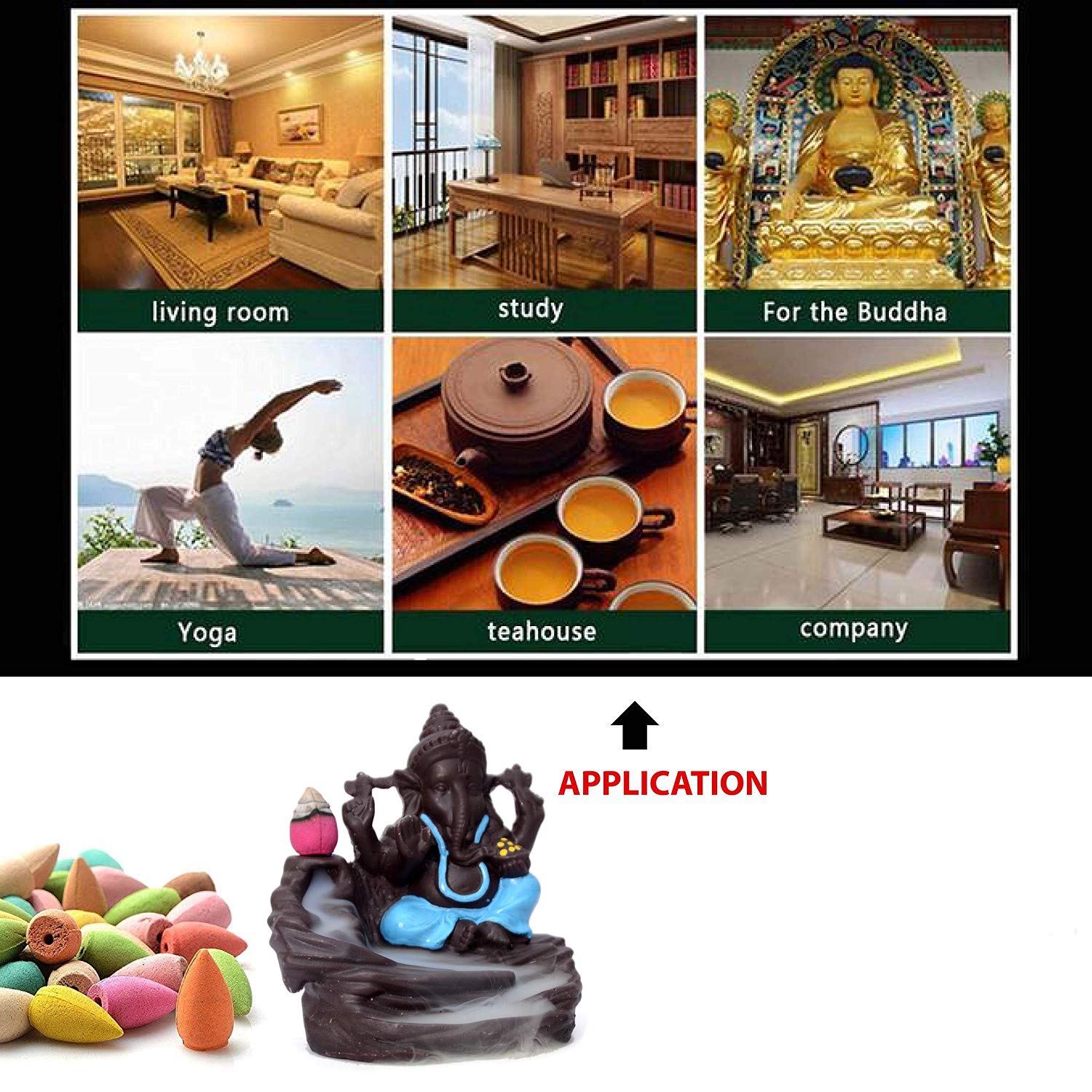 BG Bazzar Gali Set of 3 pcs. Lord Bal Ganesha Smoke Fountain Ceramic Incense Burner with 30 Backflow Cones Incense with Each Gan