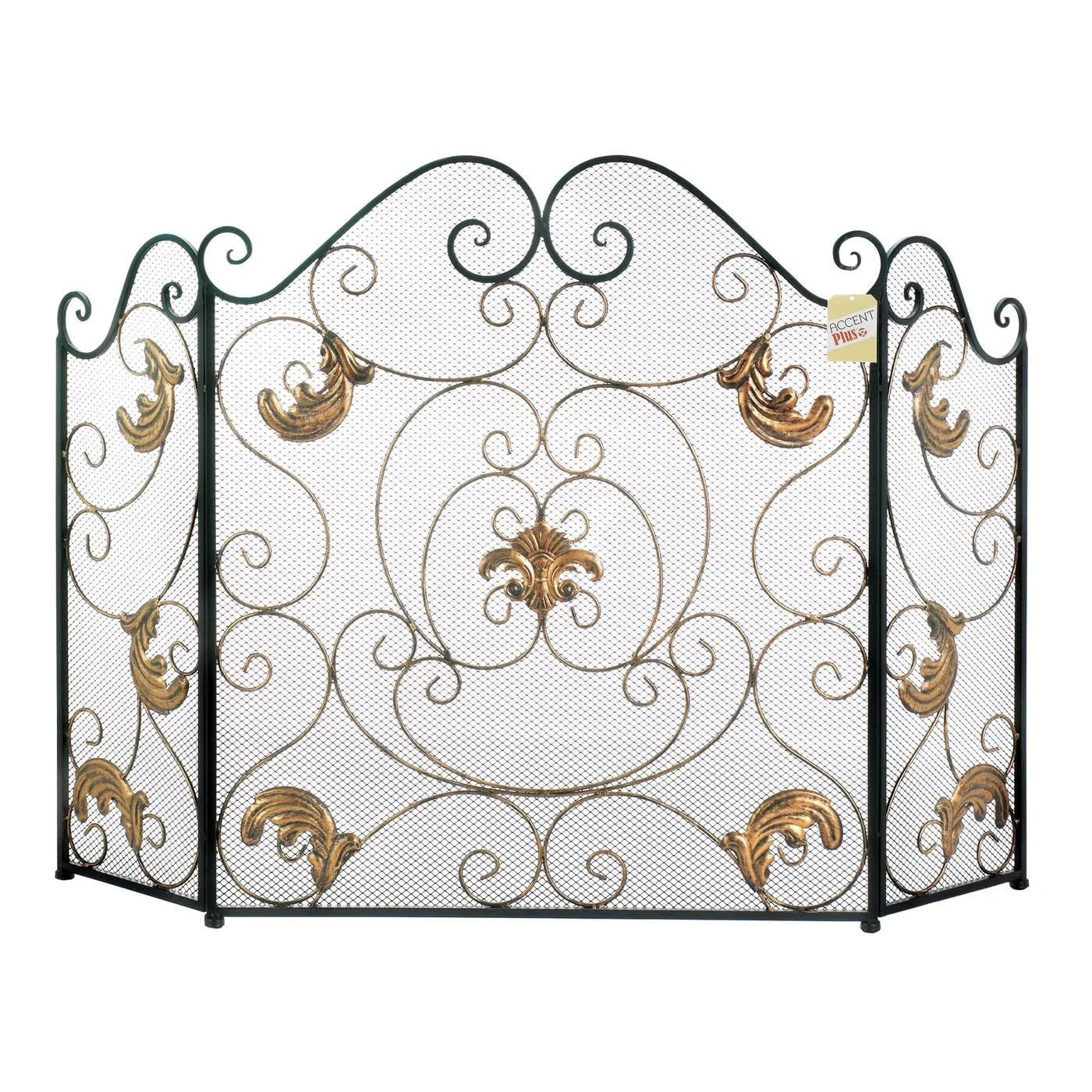 Accent Plus Gold Fleur-De-Lis Fireplace Screen