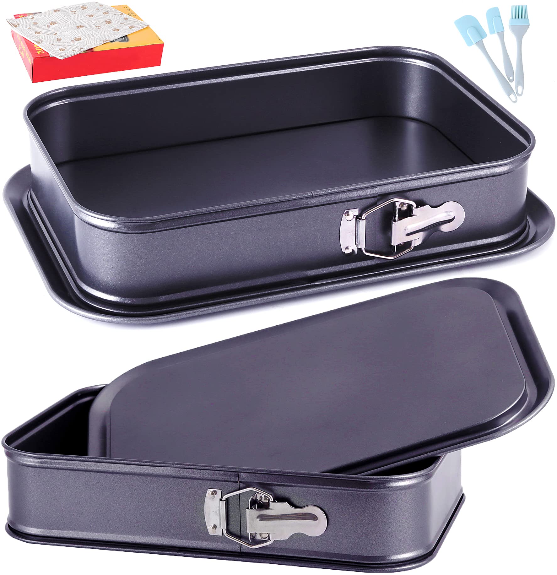 Kenond Large Springform Cake Pan, 14 X 11-Inch Rectangle Cheesecake Pan, Tiramisu Bakeware With 50Pcs Wax Paper, 3Pcs Spatula Se