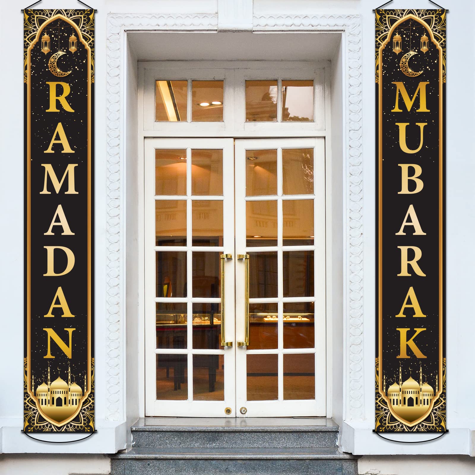 Ramadan Mubarak Banner Eid Mubarak Door Sign Hanging Banners Decoration Set For Ramadan Themed Party Indoor And Outdoor Party Su
