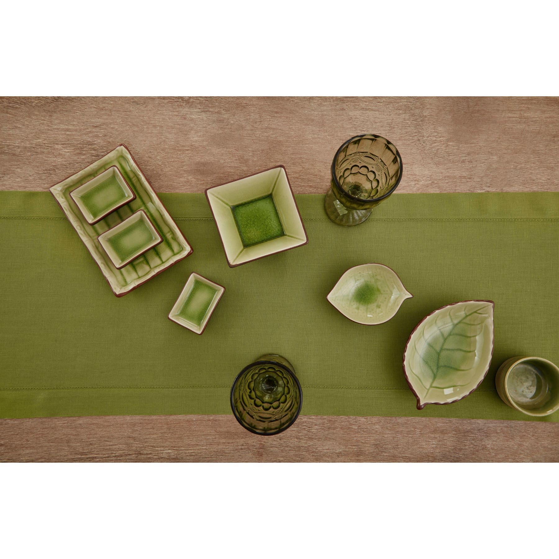 Solino Home Linen Avocado Table Runner 72 Inches Long - 100% Pure Linen Classic Hemstitch Dining Table Runner 14 X 72 Inch Ideal