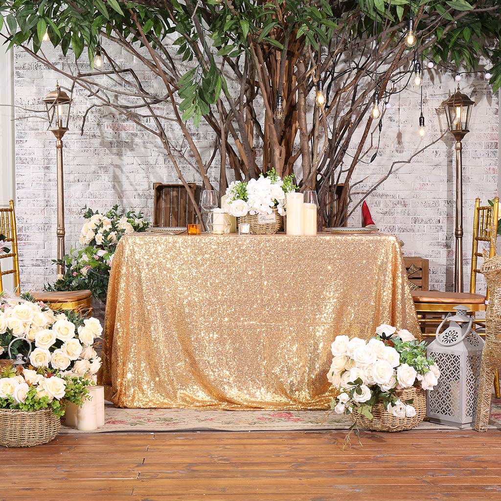 Juya Delight 60'' x 120'' Light Gold Sequin Tablecloth Rectangle for Wedding Birthday Party Festival Ceremony Cake Dessert Table
