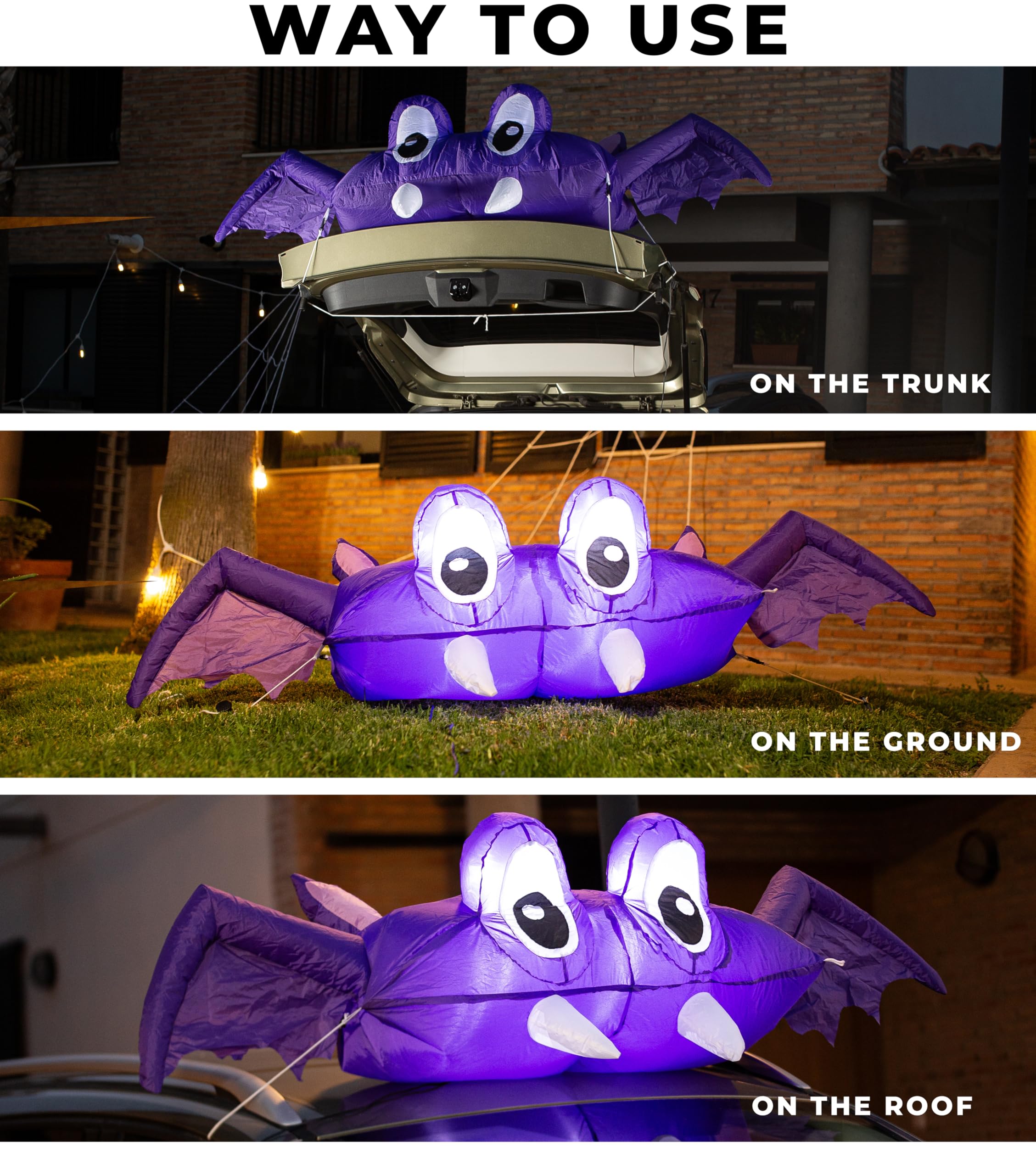 Halloween Inflatable Trunk or Treat Car Decorations Kit Bat with Built-in Lights 6 FT Blow Up Vehicle Decoration for Spooky Seas