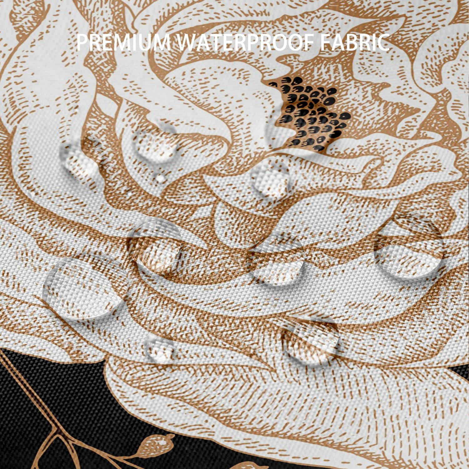 Bivinar Long Black Gold Floral Shower Curtain 72 X 78 Inch, Black Flowers Bathroom Shower Curtain, Fabric Waterproof Shower Curt