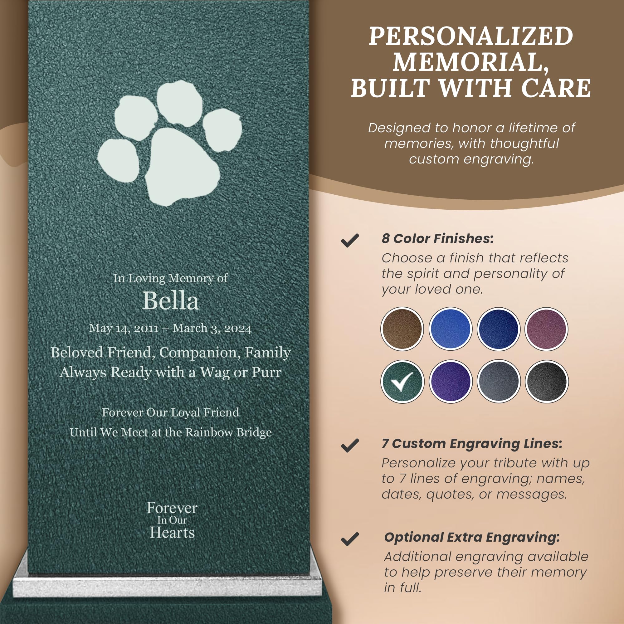 Amaranthine Urn Decorative Cremation Urn for Pets Ashes - Customizable Text, Color & Base, Metal Funeral Urns for Pet Ashes, Bur