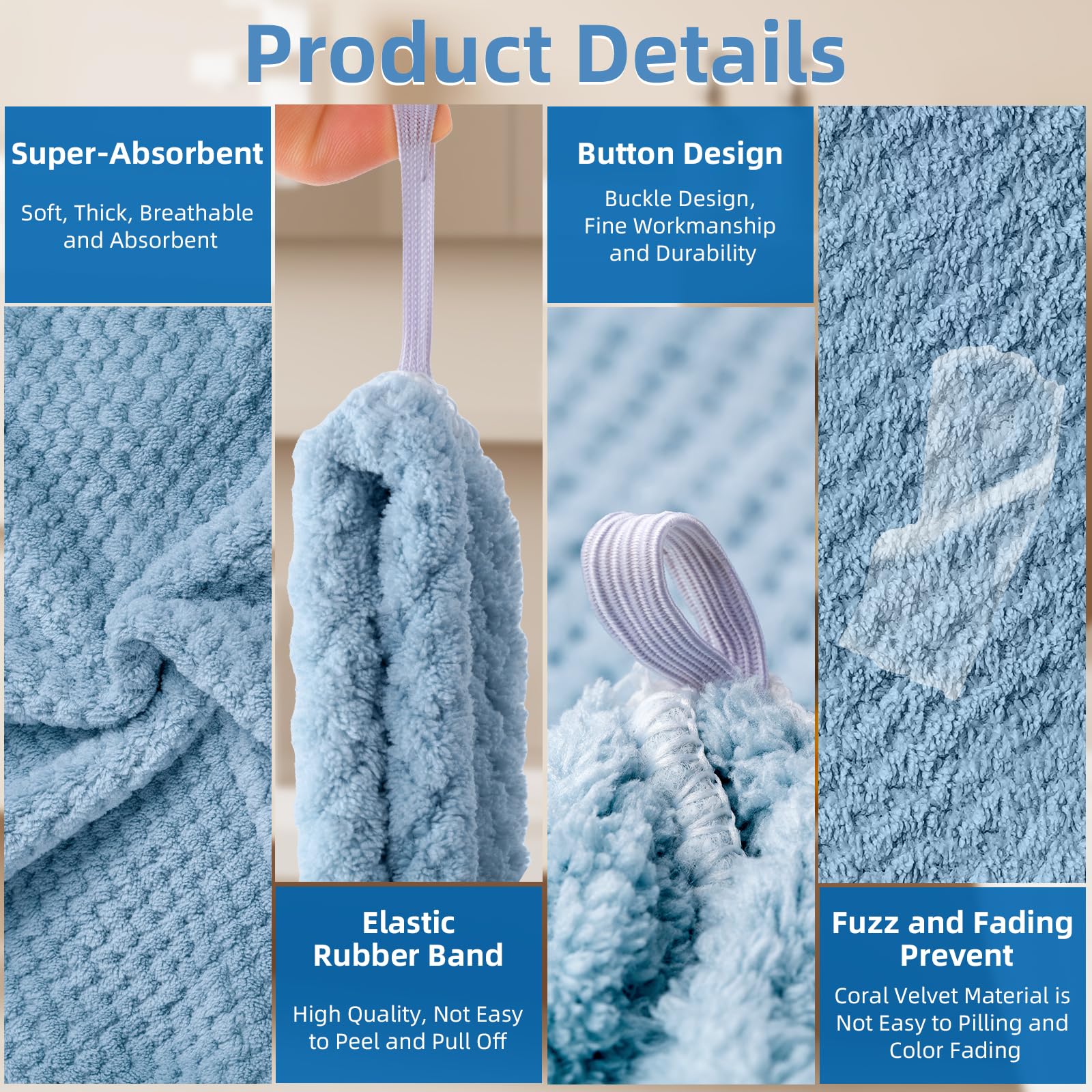 Amrules Hair Towel Wrap, 4 Packs 9.8 X 25.6 Inch Towel Turbans for Wet Hair, Dry Hair Towel, Headbands for Curly and Long Hair -