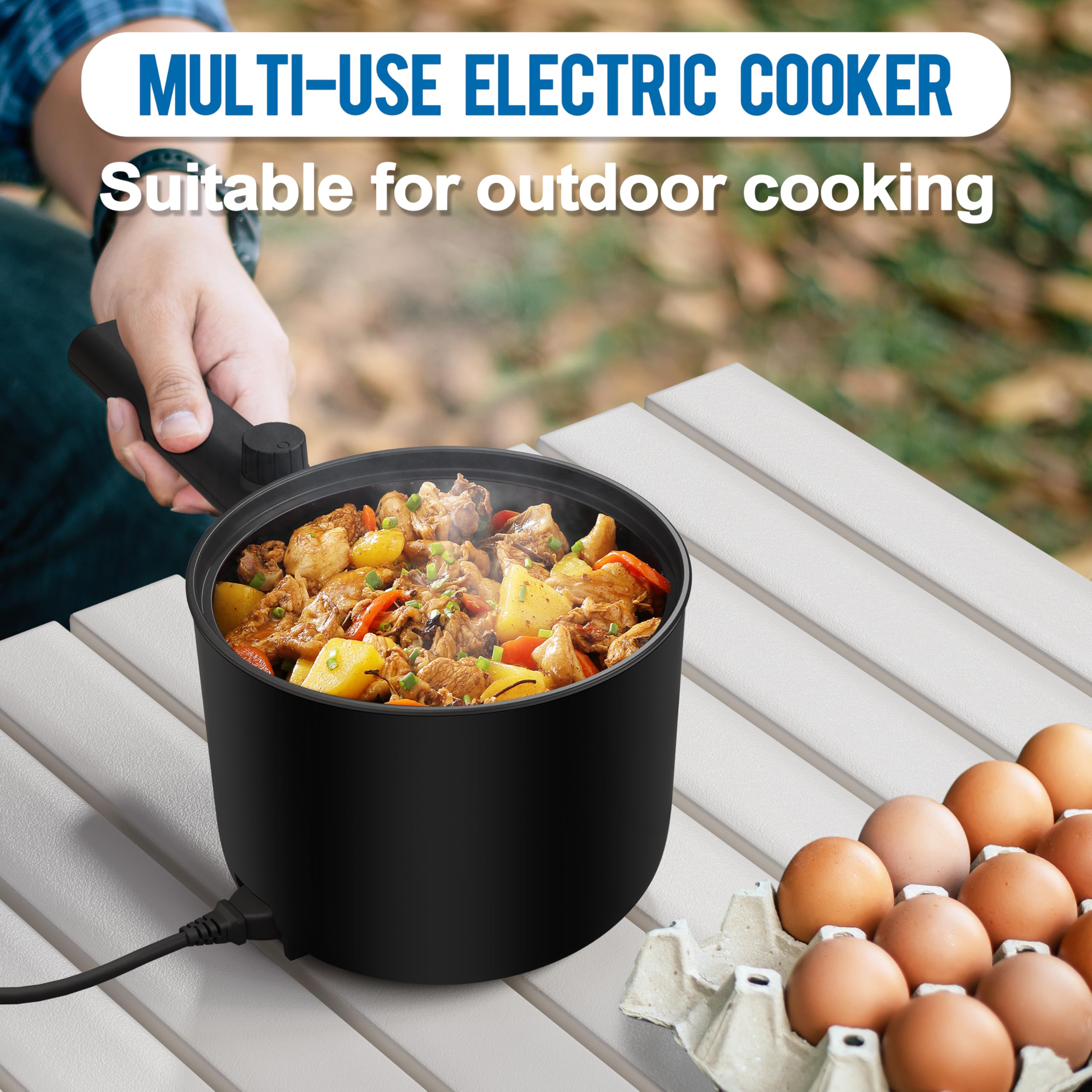 Topwit Hot Pot Electric  1.5L Ramen Cooker  Portable Non-Stick Frying Pan  Electric Pot for Pasta  Steak  BPA Free  Cooker with Dual Power Control  Over-Heating & Boil Dry Protection  Black