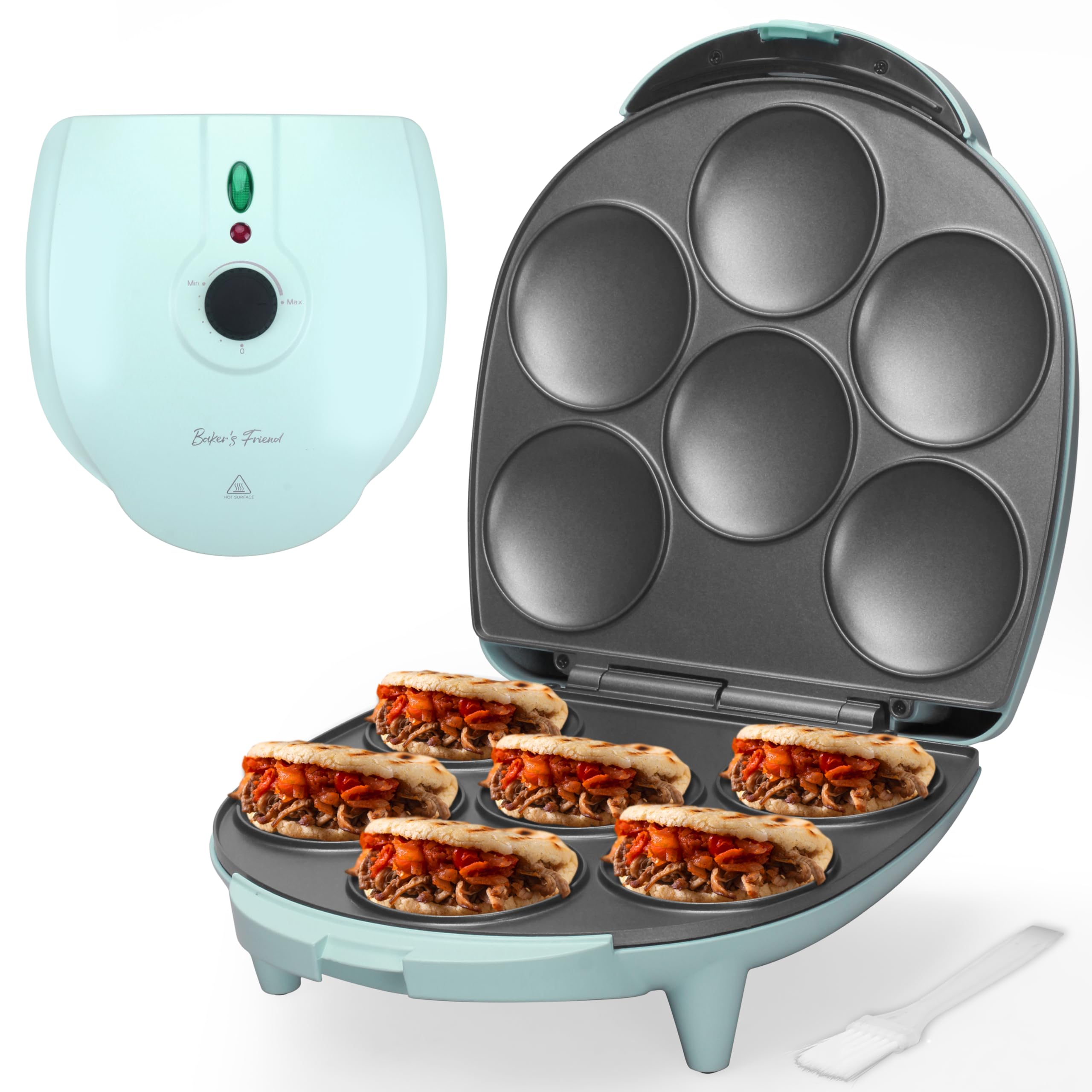 Bakers Friend Electric Arepas Maker with Browning Control, Mini Pancakes Maker, Pancake Maker Pan, Tostiarepa, Makes Corn Patti
