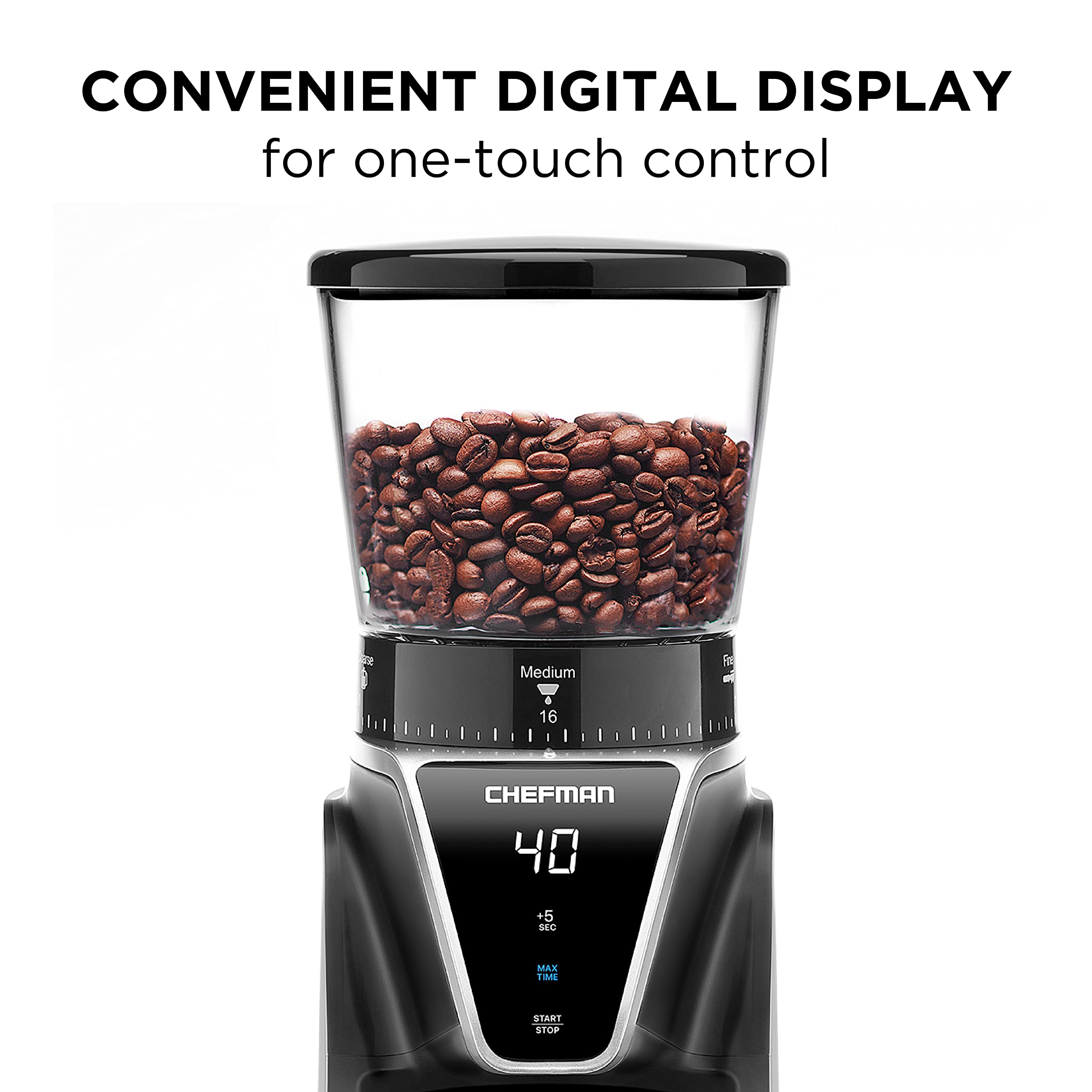 Chefman Conical Burr Coffee Grinder, Create The Boldest & Most Flavorful Grind With 31 Settings From Coarse To Extra Fine, One-T