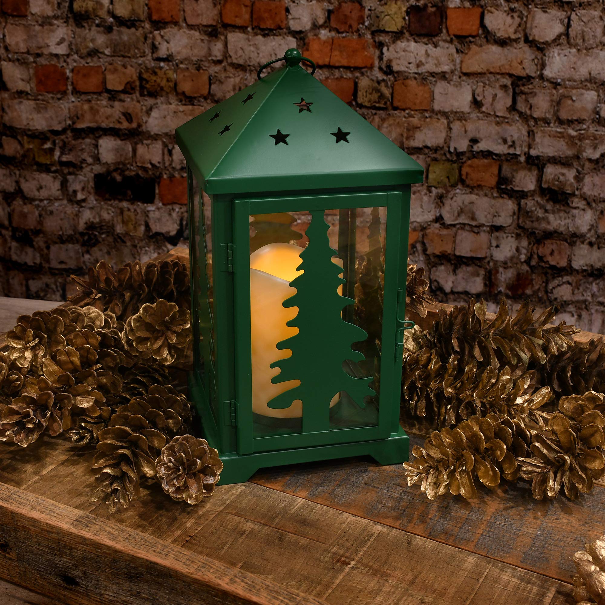 LumaBase Metal Lantern - Pine Tree