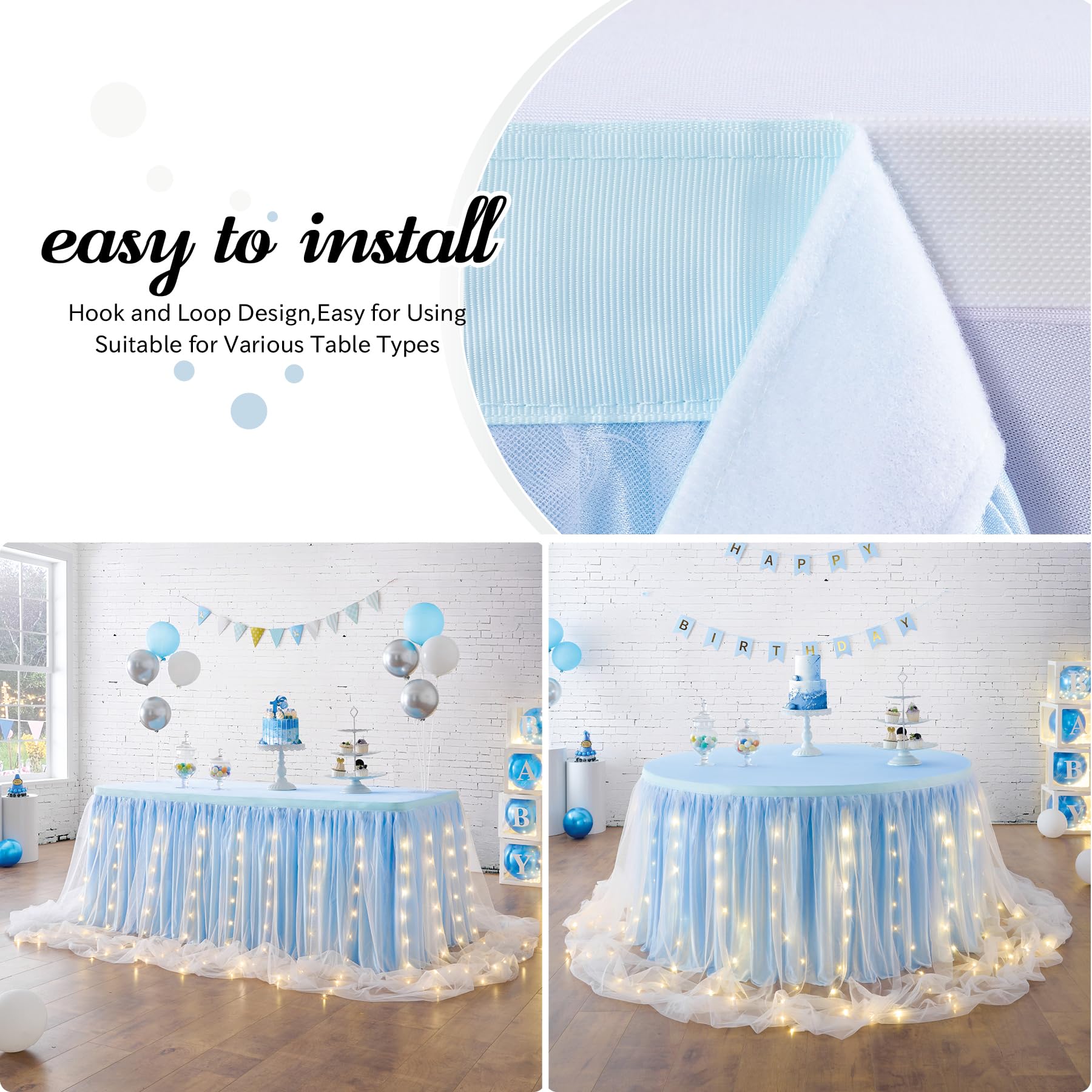Leegleri Baby Blue Tulle Tutu Table Skirt For Baby Shower Wedding And Birthday Party,Led Table Skirt For Rectangle Or Round Tabl