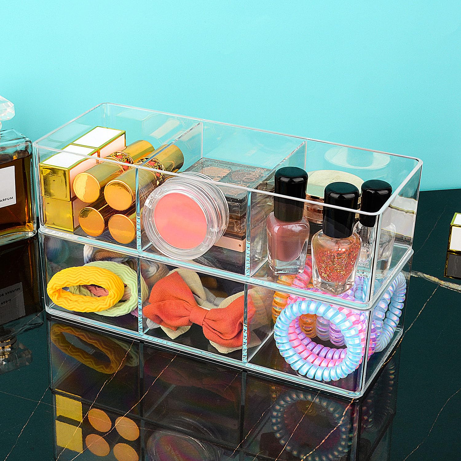 JessLab 3 Cube Sections Drawer organizer  Acrylic Stackable drawer Organizer  Makeup Organizer for Vanity  Countertop  Bathroom  Kitchen and Cabinet Storage  Designed in New York