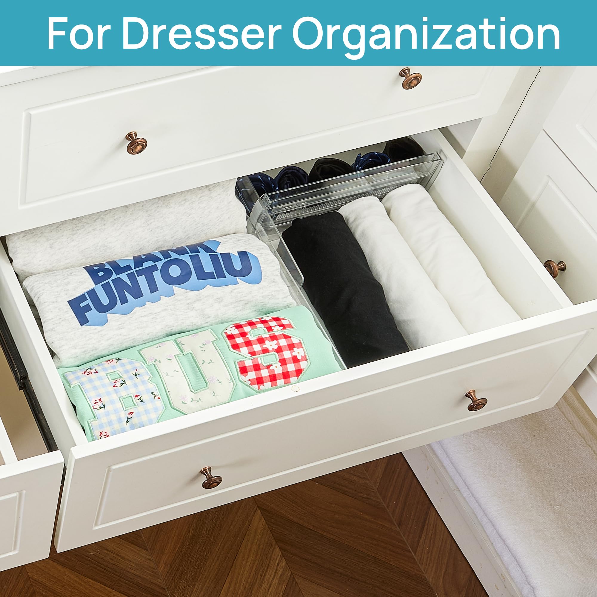 Vtopmart 8 Pack Drawer Dividers for Clothes, Adjustable 4'' High Expandable from 10.6''-17'' Dresser Drawer Organizer, Clear Pla