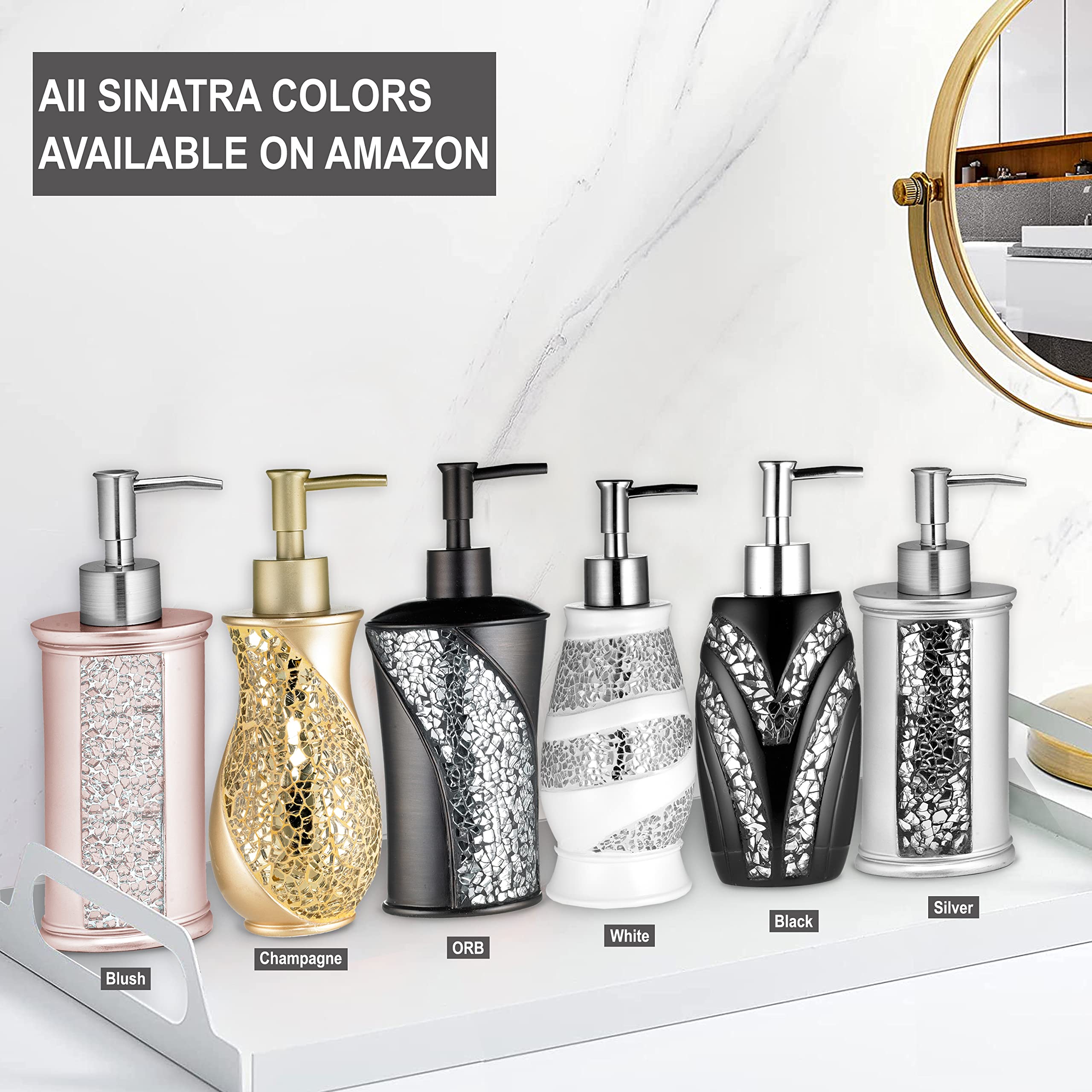 Zahari Home Sinatra Soap Dispenser/Lotion Pump Unique Design Bling Glass Mosaic D  Cor, Black