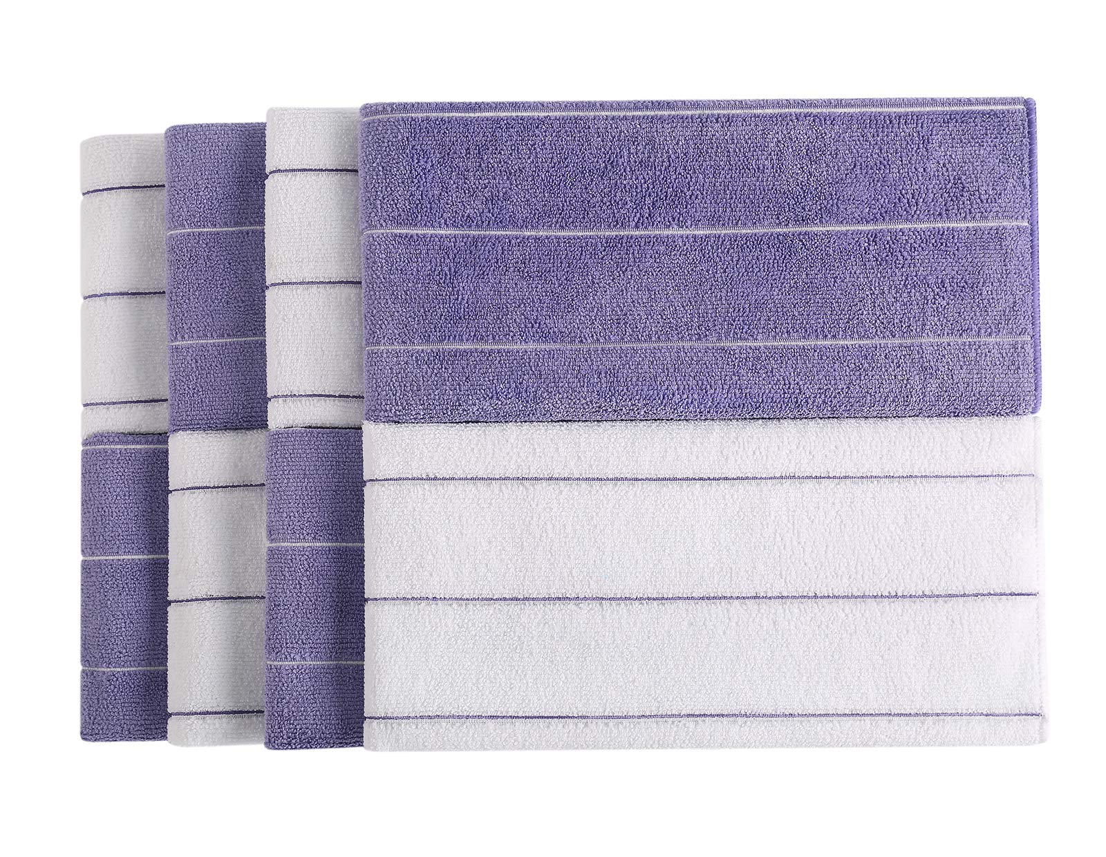 Microfiber Kitchen Towels - Super Absorbent  Soft and Solid Color Dish Towels  8 Pack (Stripe Designed Purple and White Colors)  26 x 18 Inch (Purple)