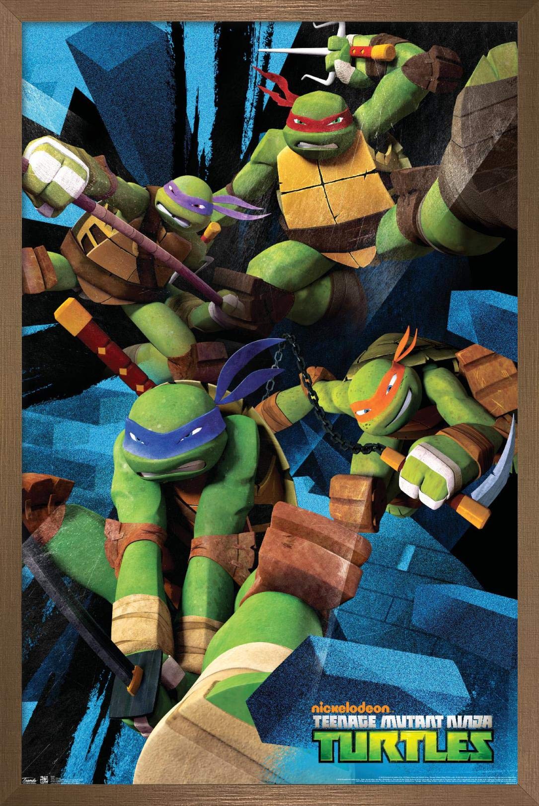 Trends International Nickelodeon Teenage Mutant Ninja Turtles - Attack Wall Poster, 22.375'' X 34'', Bronze Framed Version