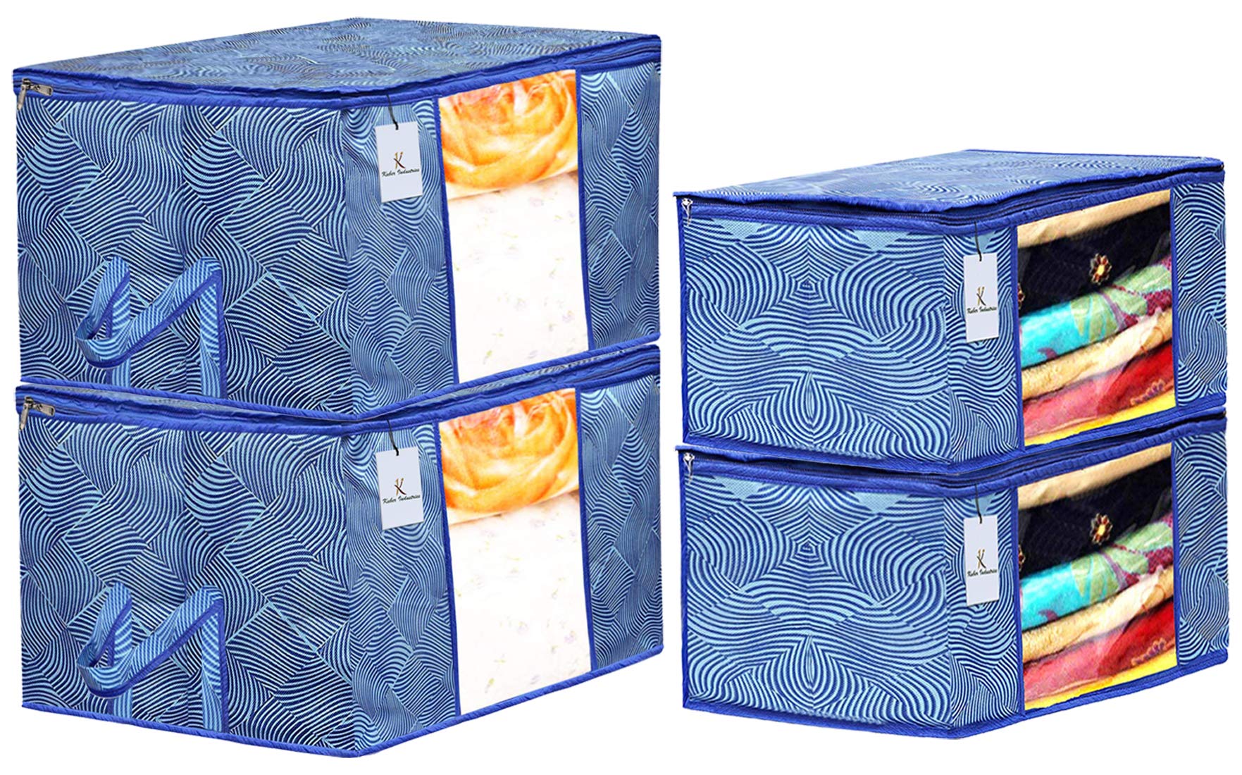 Kuber Industries Laheriya Printed Non Woven 2 Pieces Saree Cover And 2 Pieces Underbed Storage Bag, Cloth Organizer For Storage,