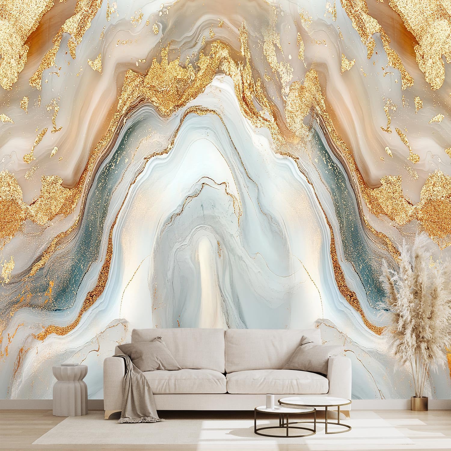 WXHFM - Golden Marble Wallpaper Living Room Abstract wall Mural for Bedroom - 137x96 (Not Peel and Stick)
