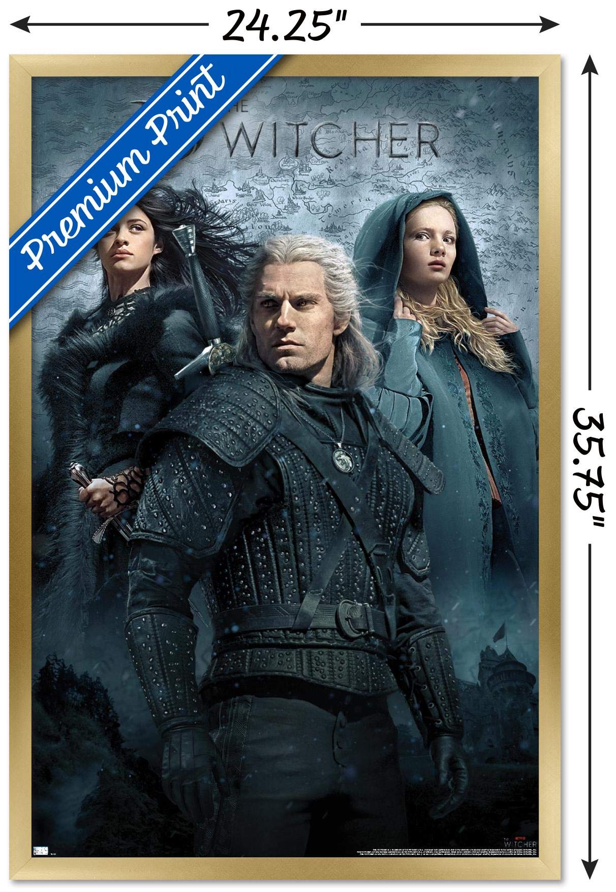 Trends International Netflix The Witcher - Key Art Wall Poster, 22.375'' X 34'', Gold Framed Version