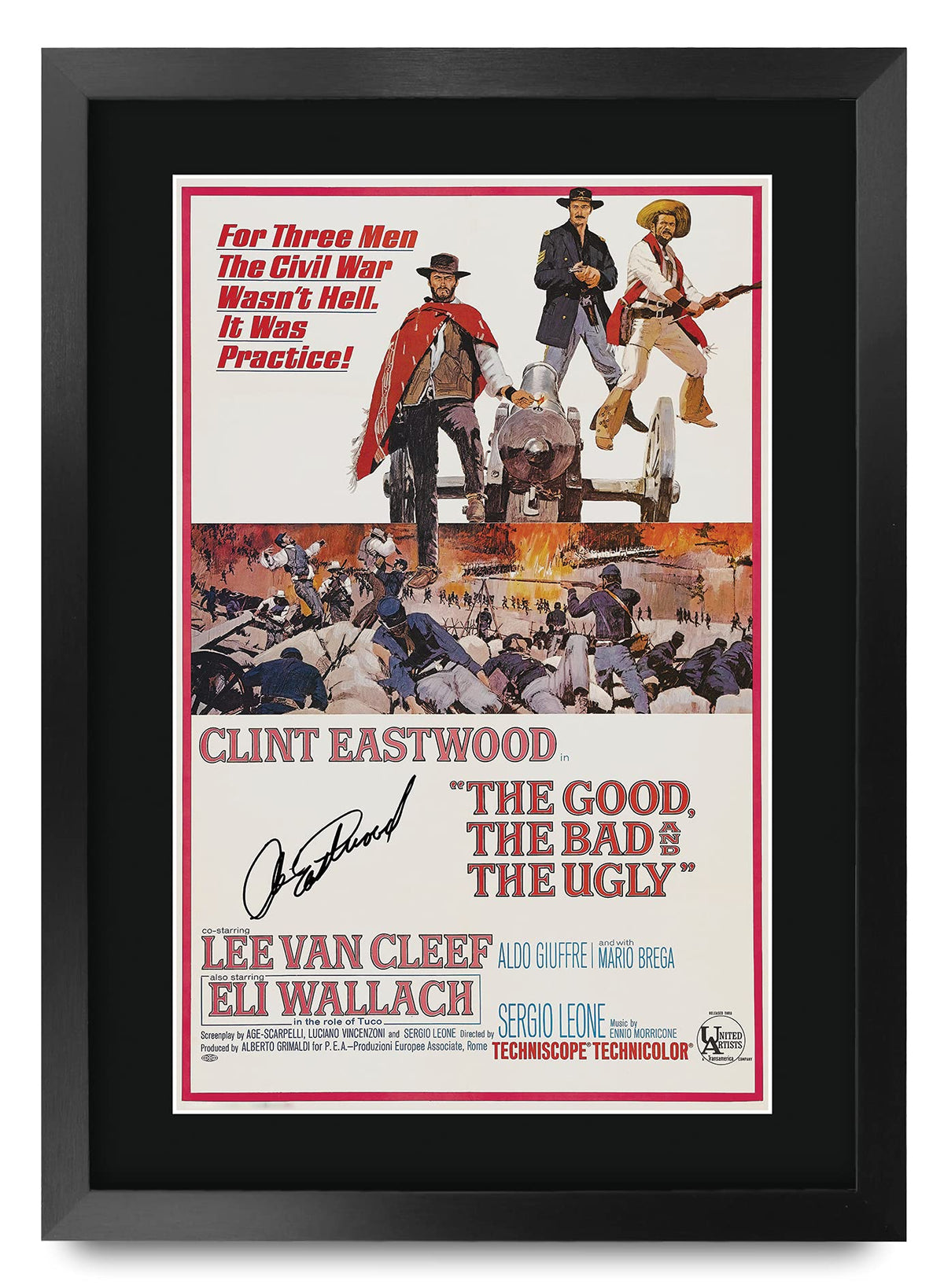 Hwc Trading The Good, The Bad & The Ugly Movie Poster Clint Eastwood Signed 16 X 12 Inch Framed Gift Printed Autograph Film Prin