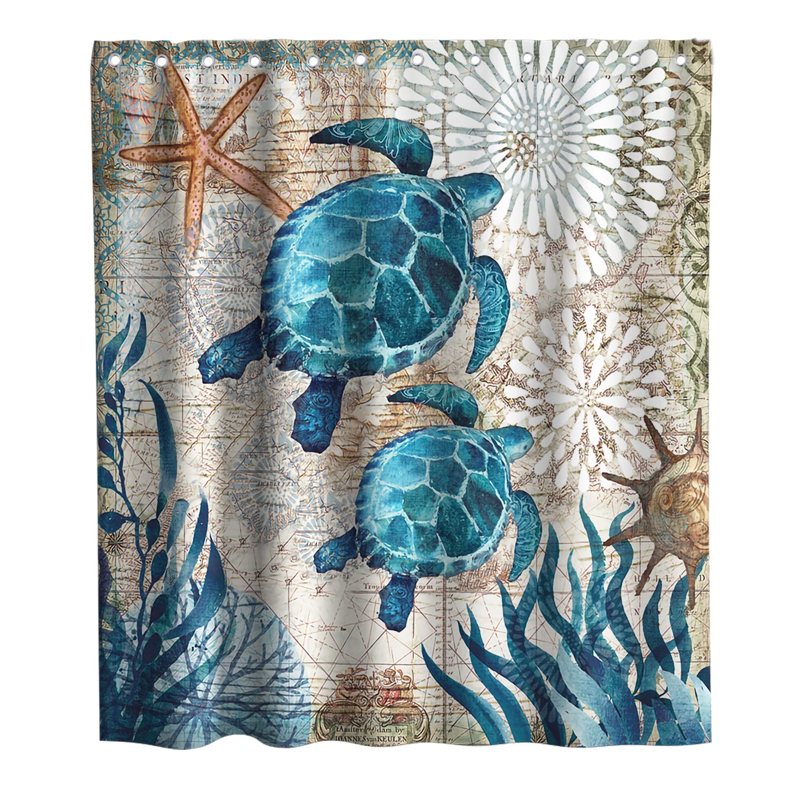 Final Friday Nautical Green Sea Turtles Beach Theme Fabric Shower Curtain Sets Bathroom Blue Ocean Decor With Grommets And Hooks