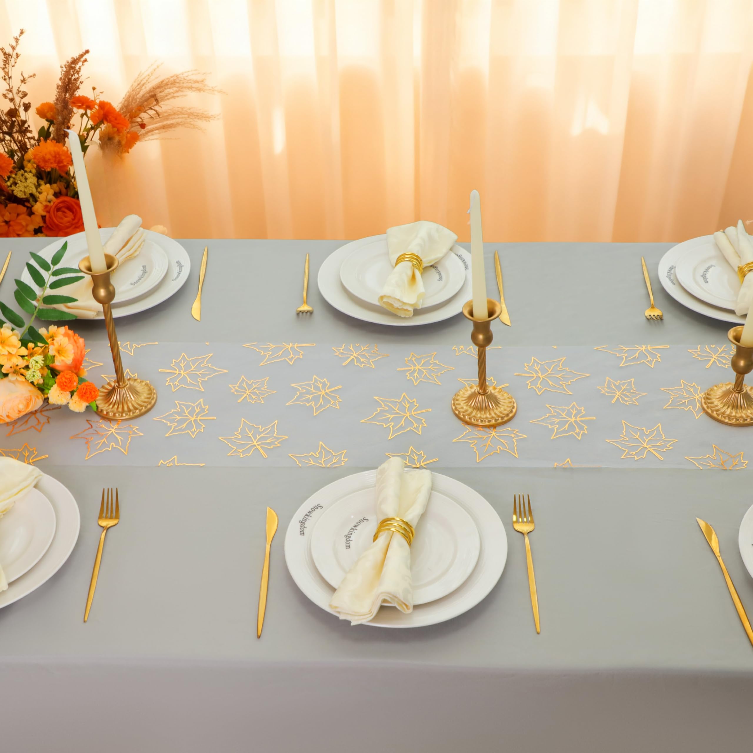 Snowkingdom 2 Pcs Fall Table Runners, Gold Maple Leaves Thanksgiving Table Decorations for Autumn Harvest Sequin Glitter Lightwe