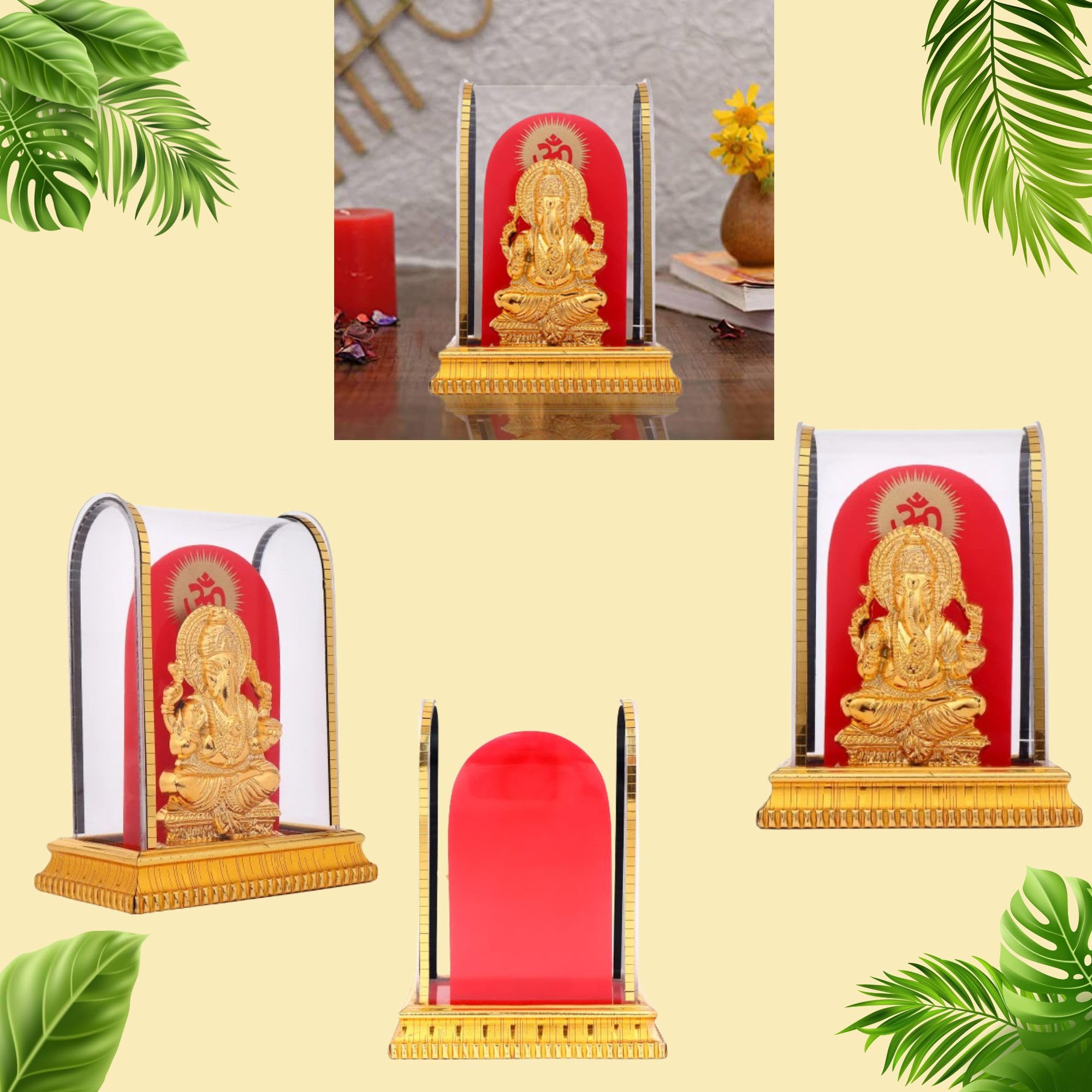 Awesome Craft Lord Ganesh Idol In Acrylic Glass Box For And Figurine Showpiece Decorative Showpiece - 12.5 Cm, Gold, Religious
