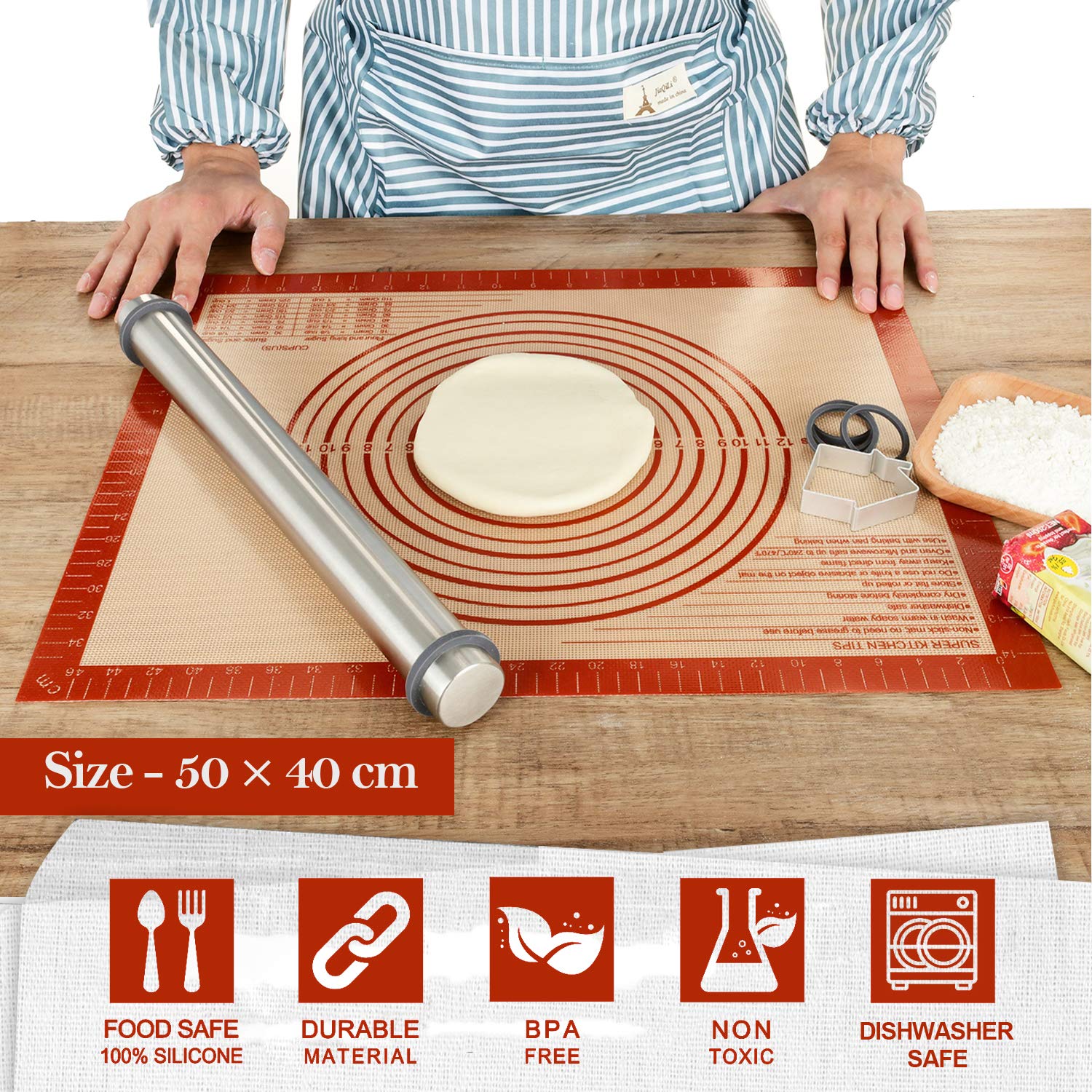 Extra Thick Silicone Pastry Mat Large For Nonstick Baking Mat With Measurement,For Kneading Mat,Fondant/Counter Pad, Dough Rolli