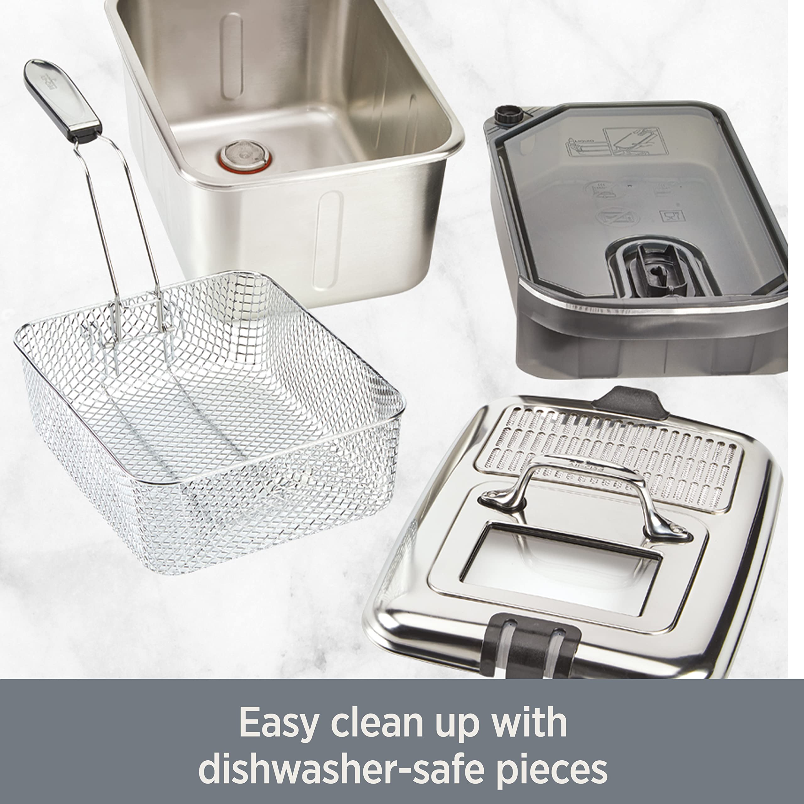 All-Clad Electrics Stainless Steel Deep Fryer With Basket 3.5 Liter Oil Capacity, 2.6 Pound Food Capacity 1700 Watts Dishwasher