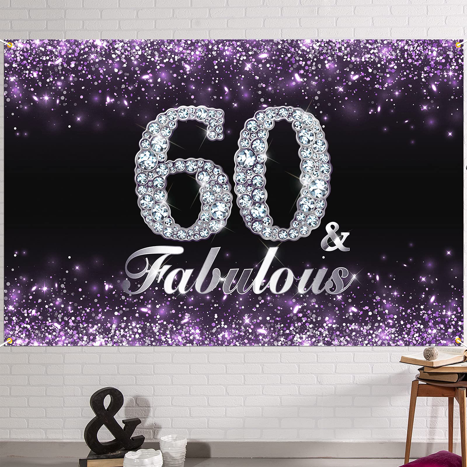 Hamigar 6X4Ft Happy 60Th Birthday Banner Backdrop - 60 & Fabulous Birthday Decorations Party Supplies For Women - Purple