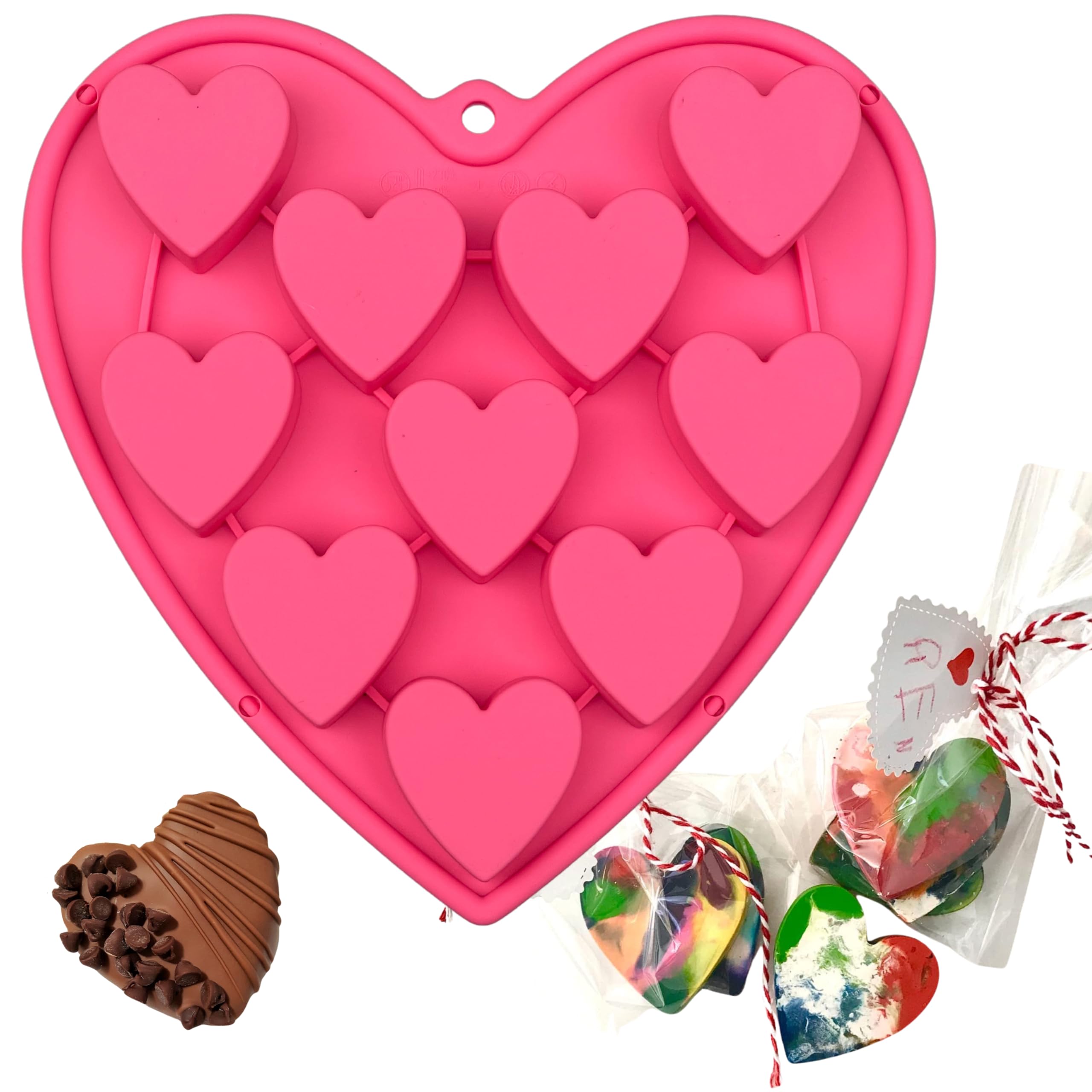 MarStore Heart Shaped Cake Pans Heart Silicone Mold for Baking, Large 2 Inches Molds, 10 Cavities Suitable for Ice Cube Mold, Ch