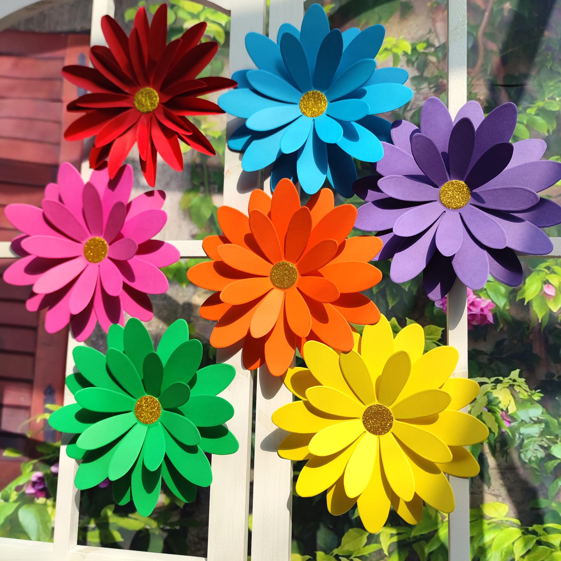 Mybbshower Rainbow Paper Daisy Flower For Tea Party Garden Party Decor Wedding Photo Backdrop Birthday Nursery Wall Sunflowers 8