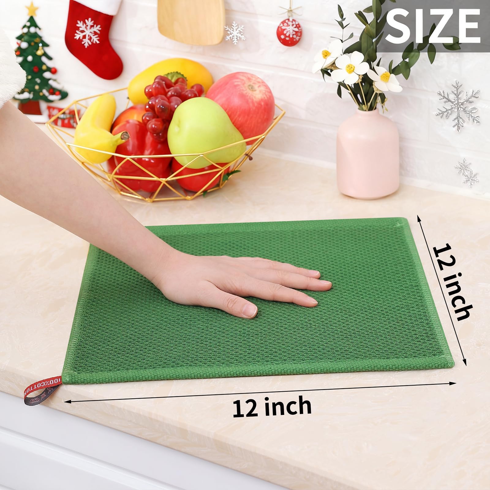 Homaxy 100% Cotton Waffle Weave Kitchen Dish Cloths, Ultra Soft Absorbent Quick Drying Dish Towels, 12 x 12 Inches, 8-Pack, Gras
