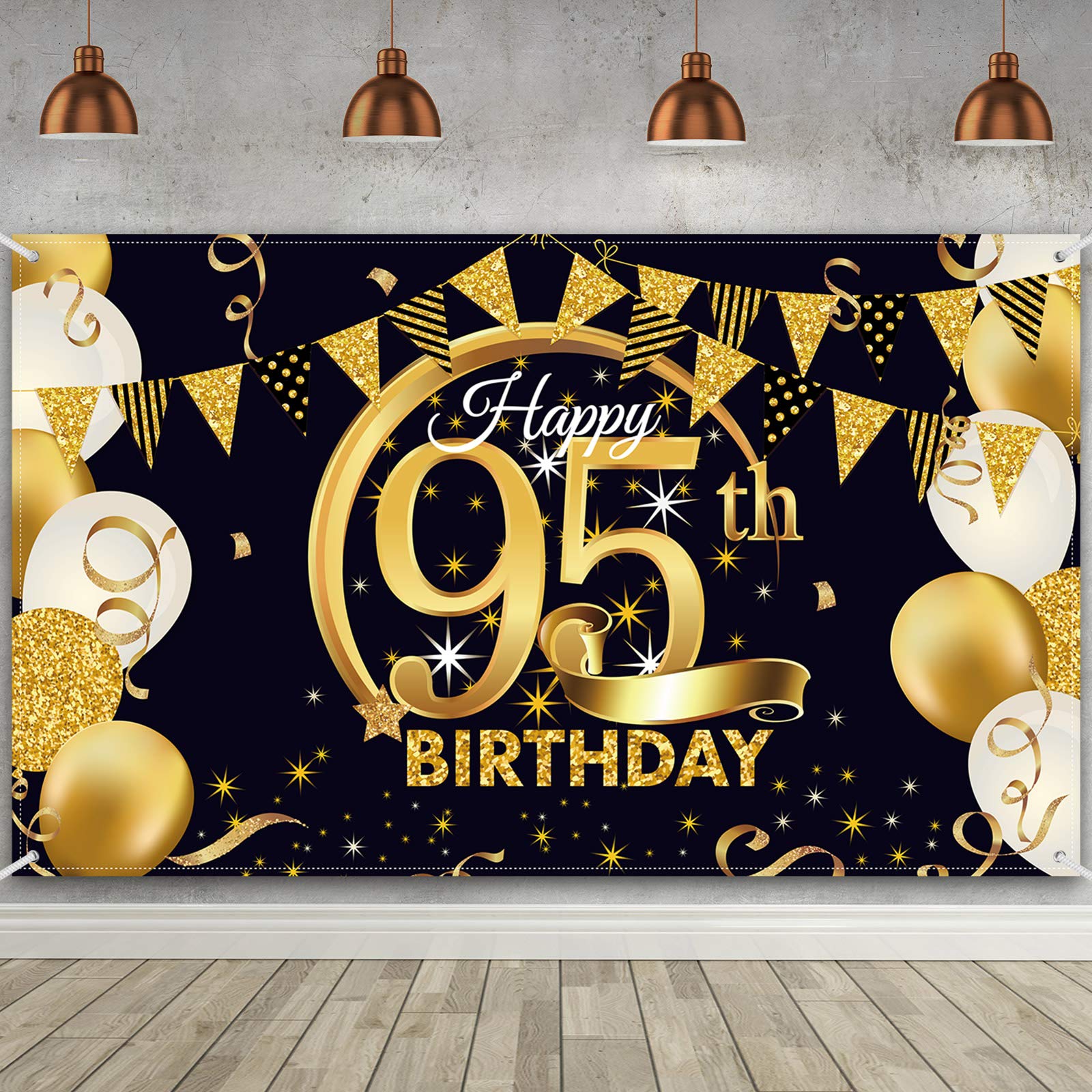 Birthday Party Decoration Extra Large Fabric Black Gold Sign Poster for Anniversary Photo Booth Backdrop Background Banner, Birt