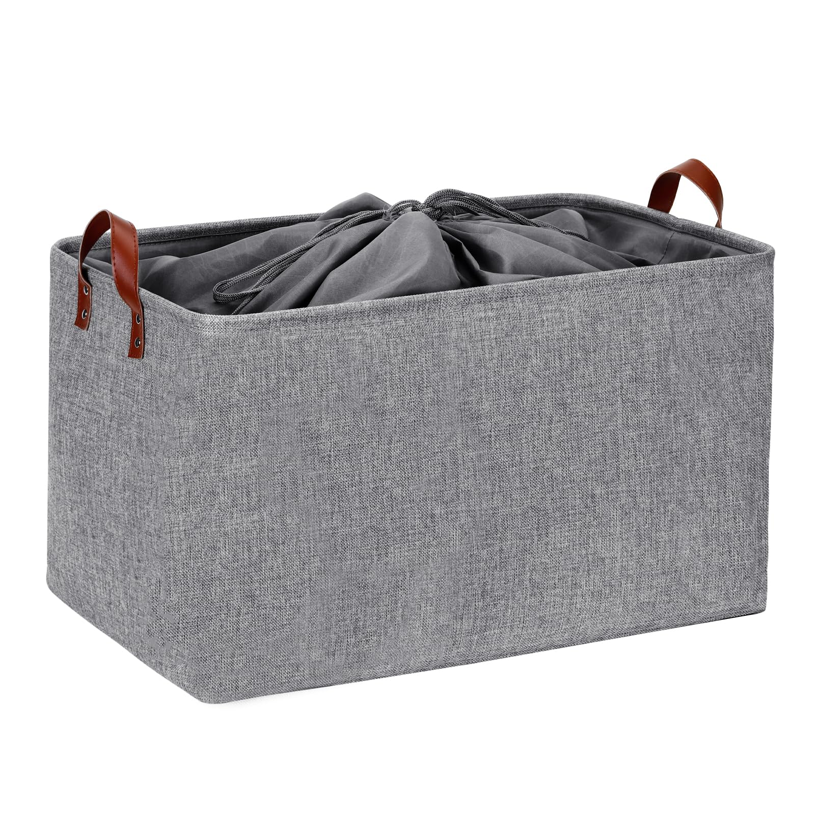 Dullemelo Extra Large Grey Basket For Organizing, Collapsible Fabric Storage Basket With Handles, 70L Oversized Storage Bin, Lar