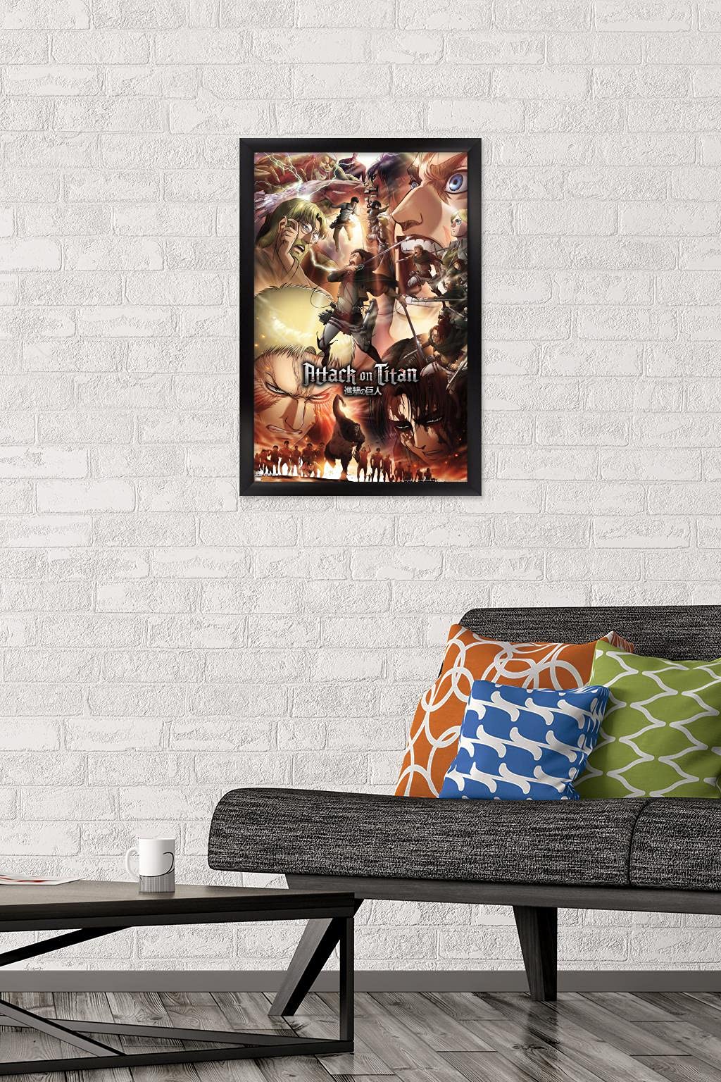 Trends International Attack On Titan: Season 3 - Key Art Wall Poster, 14.72'' X 22.37'', Black Framed Version