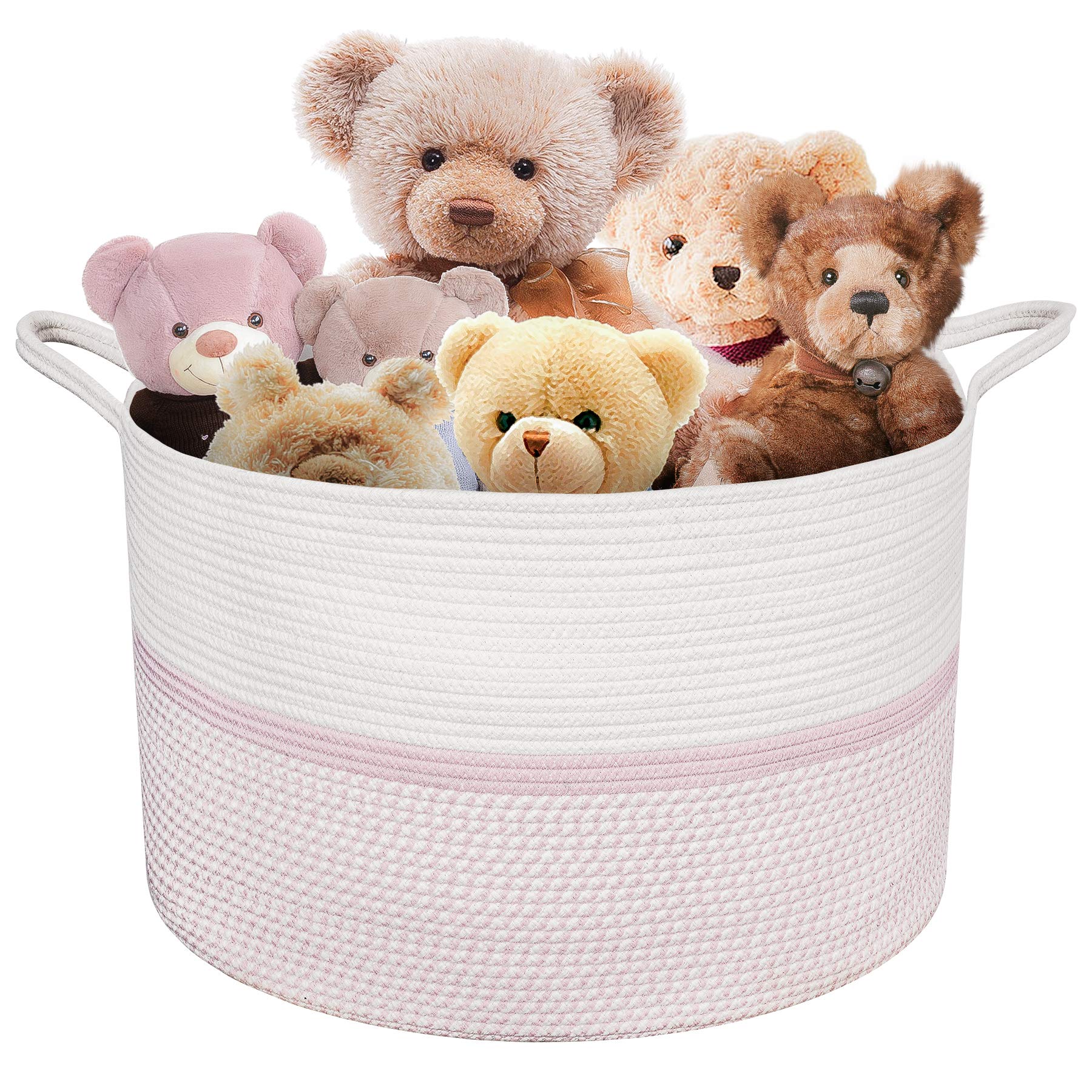 Chicvita Extra Large Cotton Rope Woven Basket, Xxl Throw Blanket Storage Basket With Handles, Pink Decorative Clothes Hamper - 2