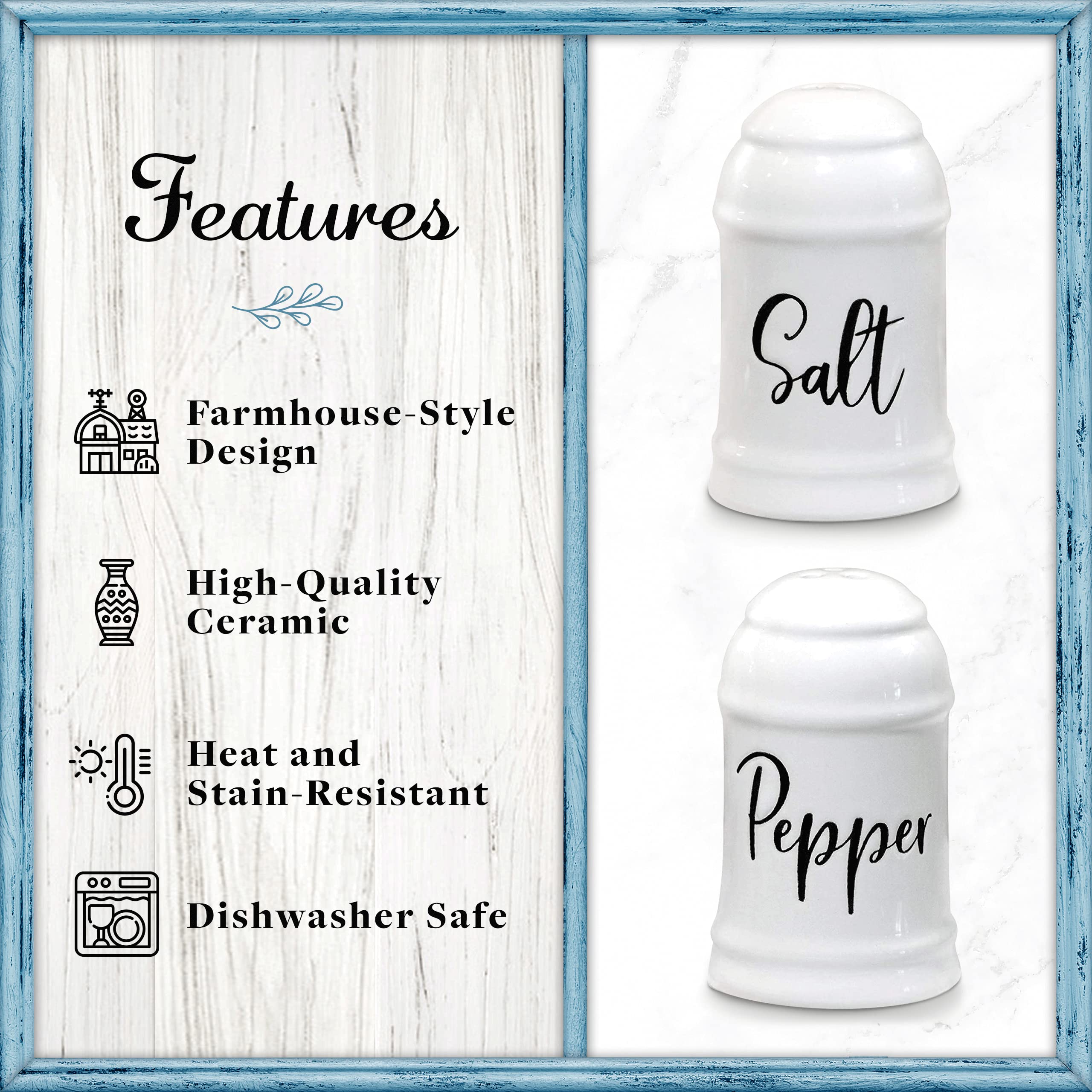 Home Acre Designs Salt And Pepper Shakers Set Farmhouse Kitchen Decor Ceramic Salt Shaker -White Salt And Pepper Shaker - Weddin