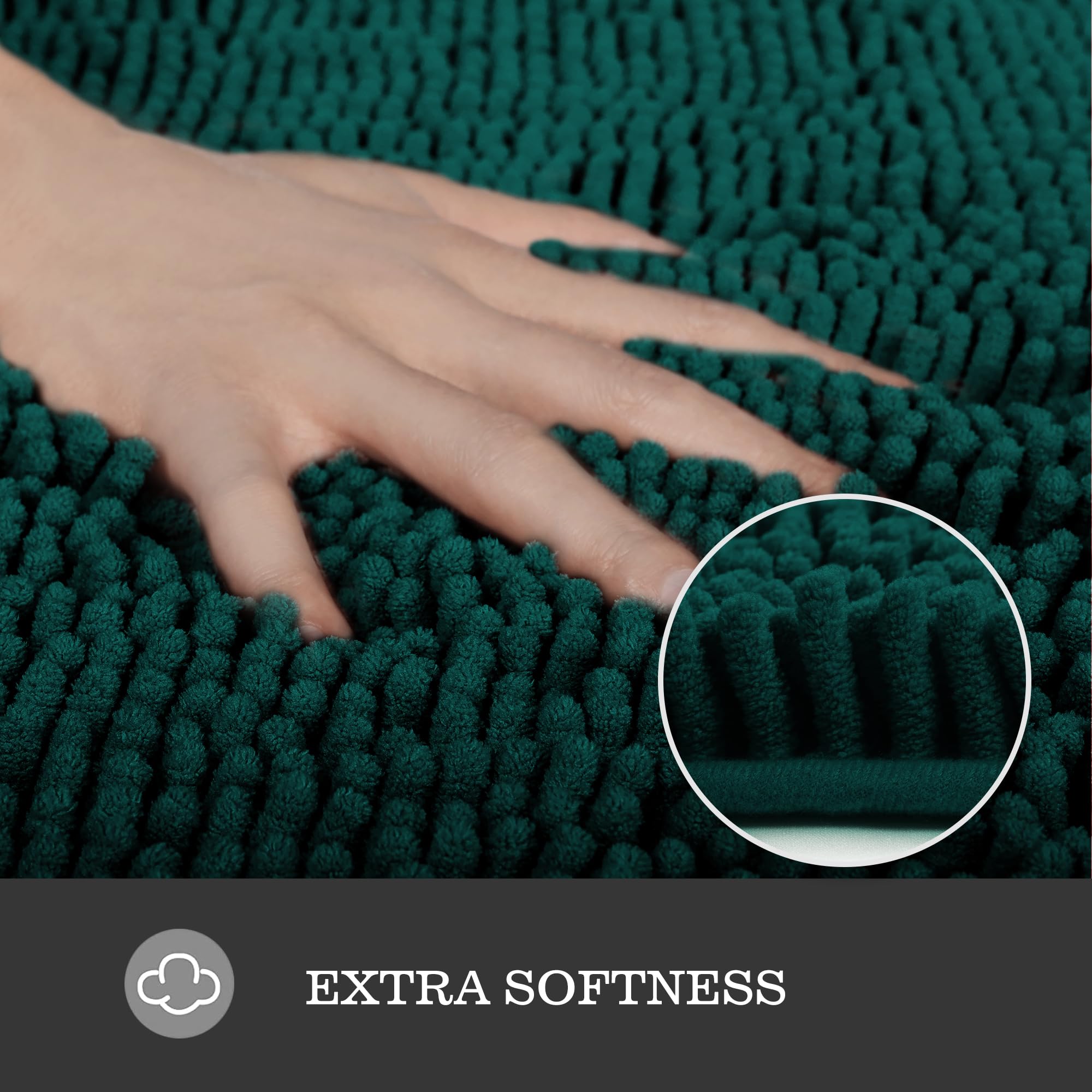 Yeaban Dark Teal Bathroom Rugs - Thick Chenille Bath Mats | Absorbent And Washable Bath Rug Non-Slip, Plush And Soft Rugs For Ba
