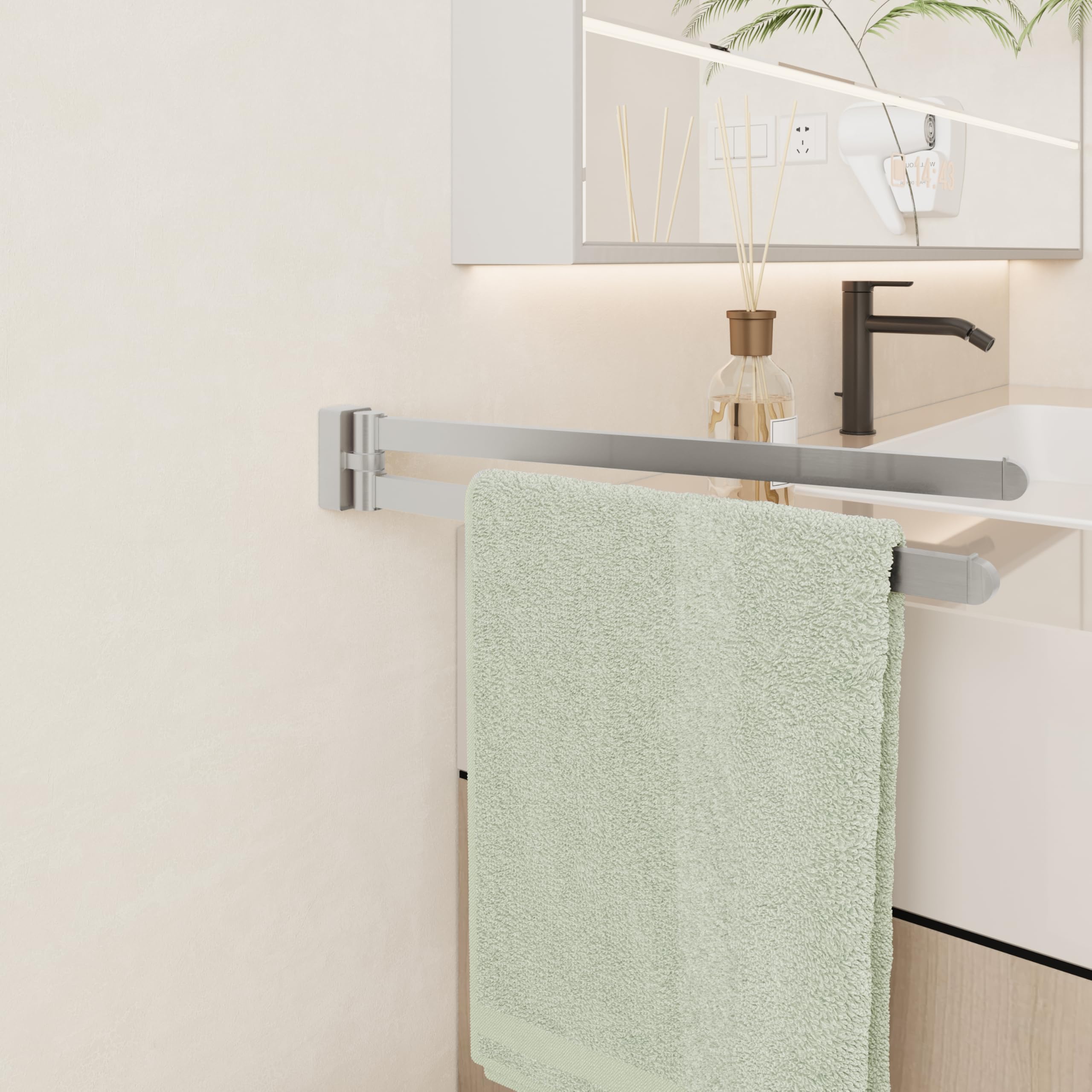 BGL Swivel Towel Bar Brushed Nickel Two Arms Wall Mount Towel Hanger Holder for Bathroom Organizer